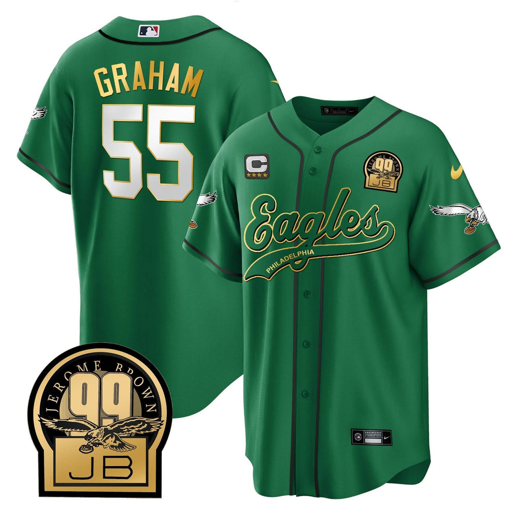 PHI Jerome Brown Retired Patch Kelly Green Baseball Jersey - All Stitched