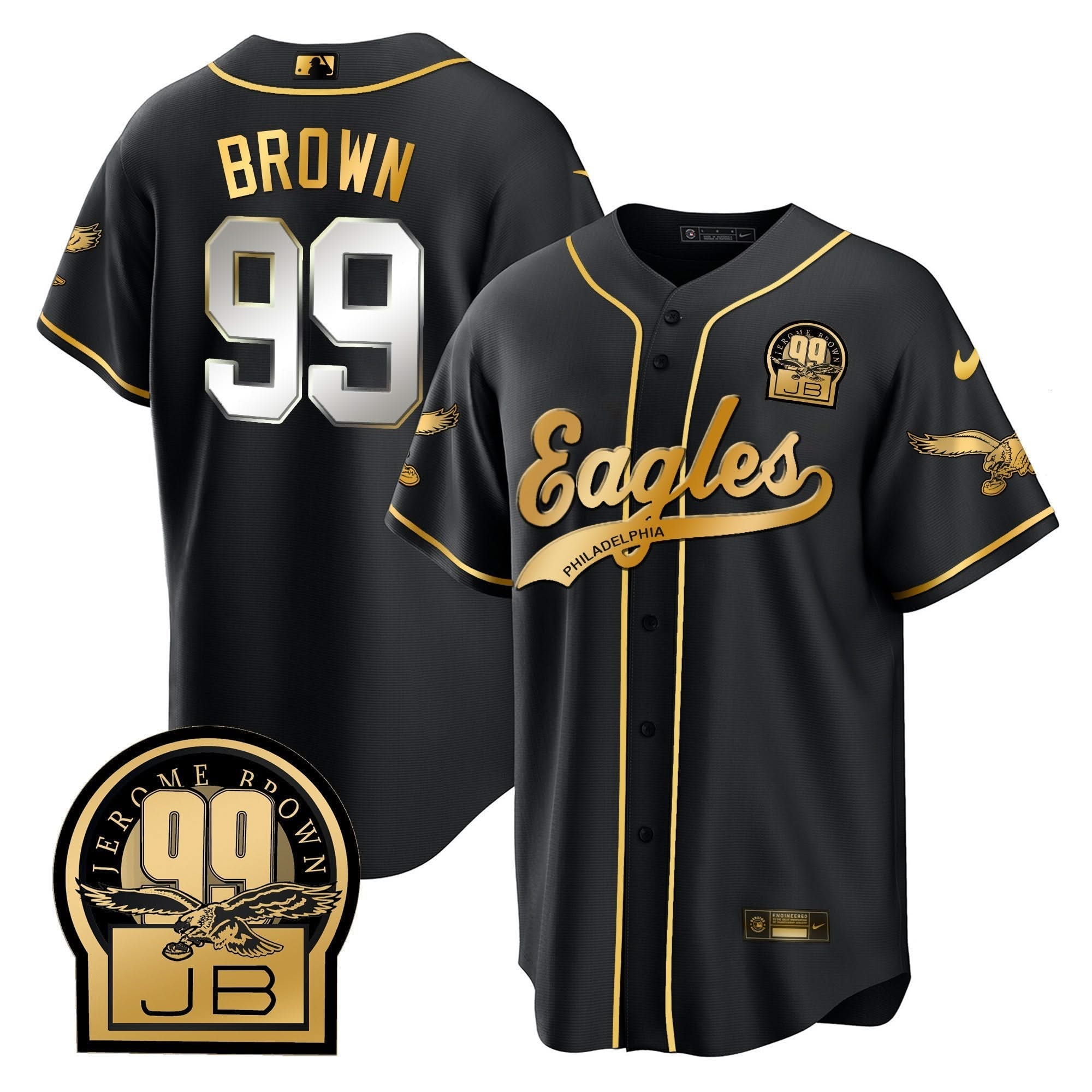 PHI Jerome Brown Retired Patch Kelly Green Baseball Jersey - All Stitched