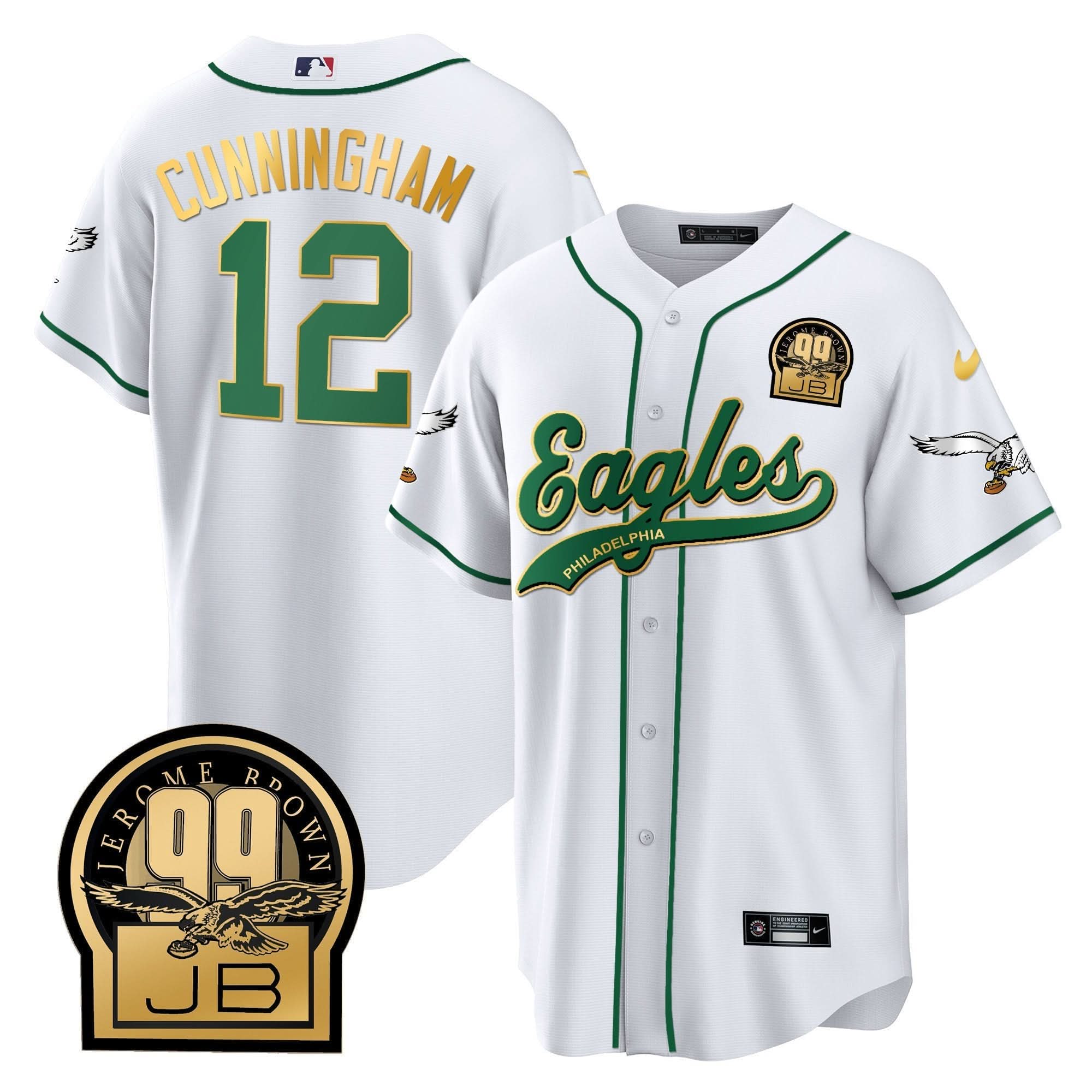 PHI Jerome Brown Retired Patch Kelly Green Baseball Jersey - All Stitched