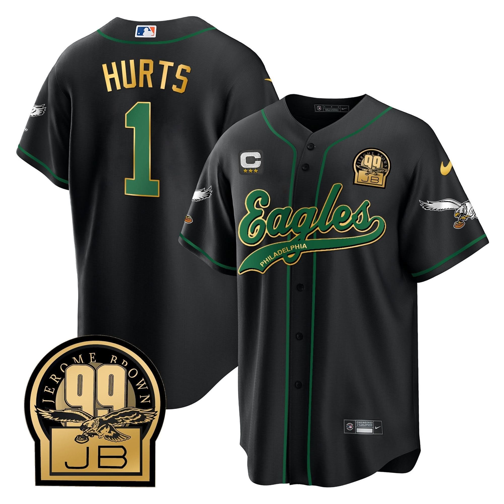 PHI Jerome Brown Retired Patch Kelly Green Baseball Jersey - All Stitched