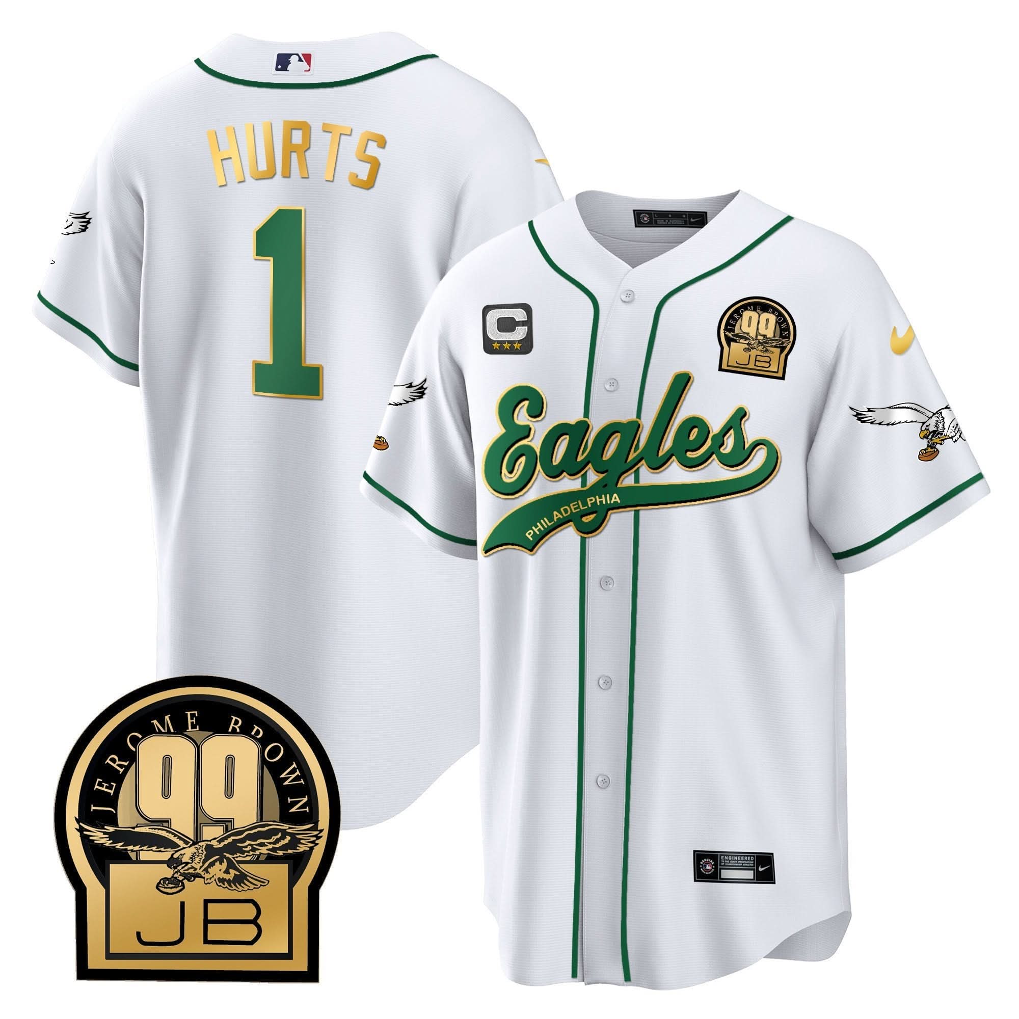 PHI Jerome Brown Retired Patch Kelly Green Baseball Jersey - All Stitched