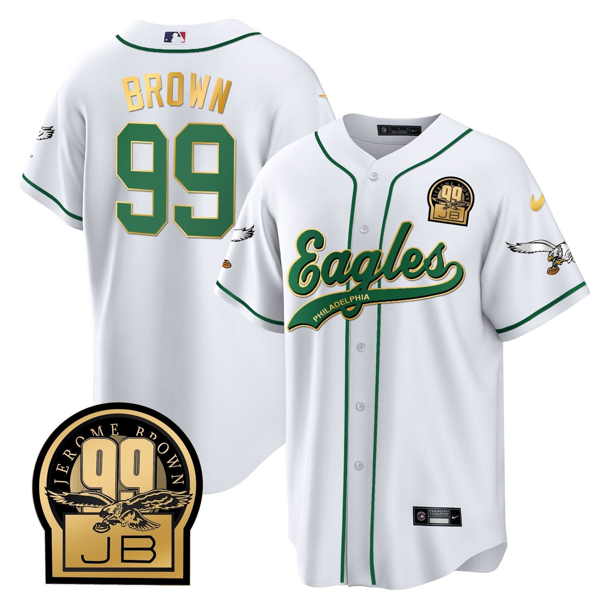PHI Jerome Brown Retired Patch Kelly Green Baseball Jersey - All Stitched