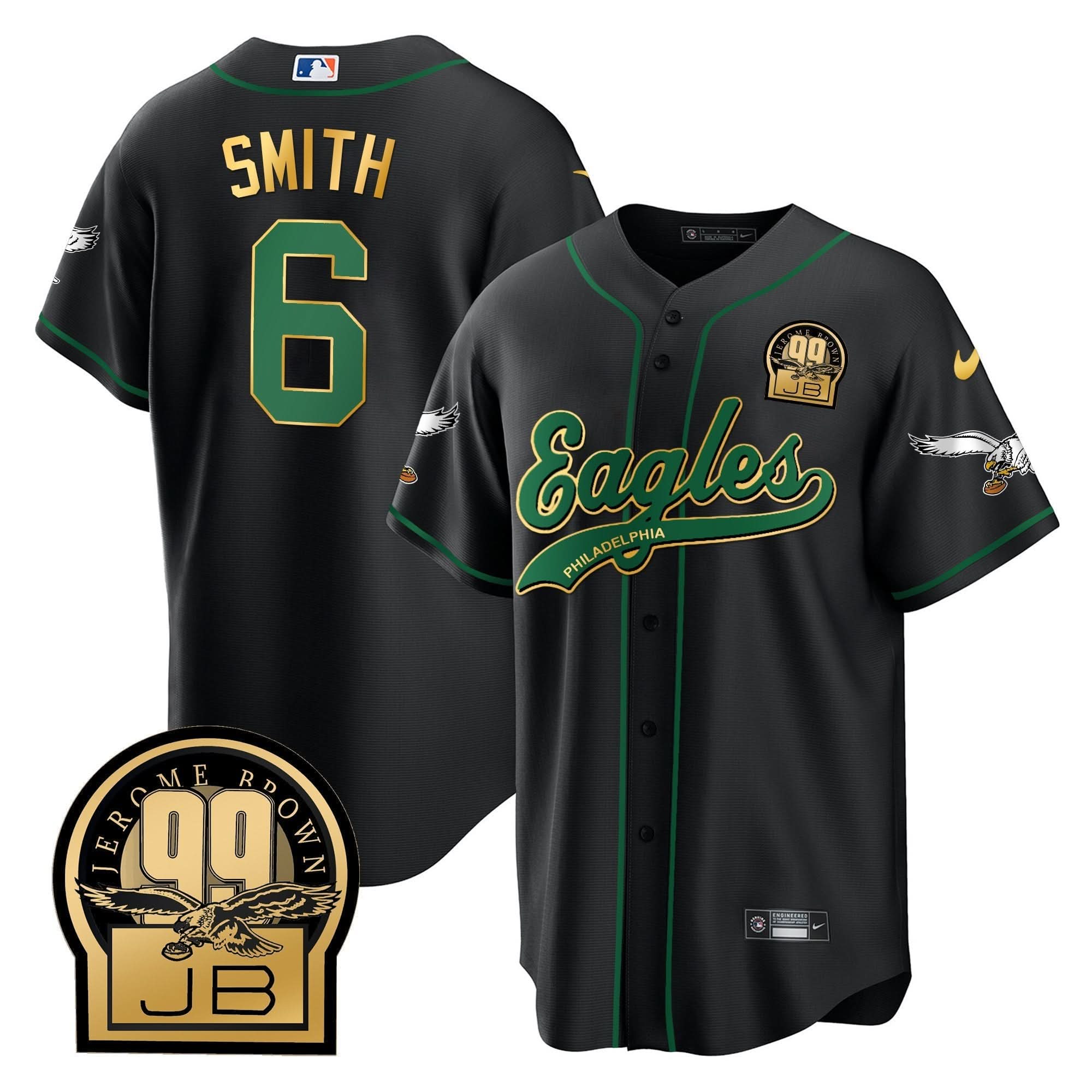 PHI Jerome Brown Retired Patch Kelly Green Baseball Jersey - All Stitched