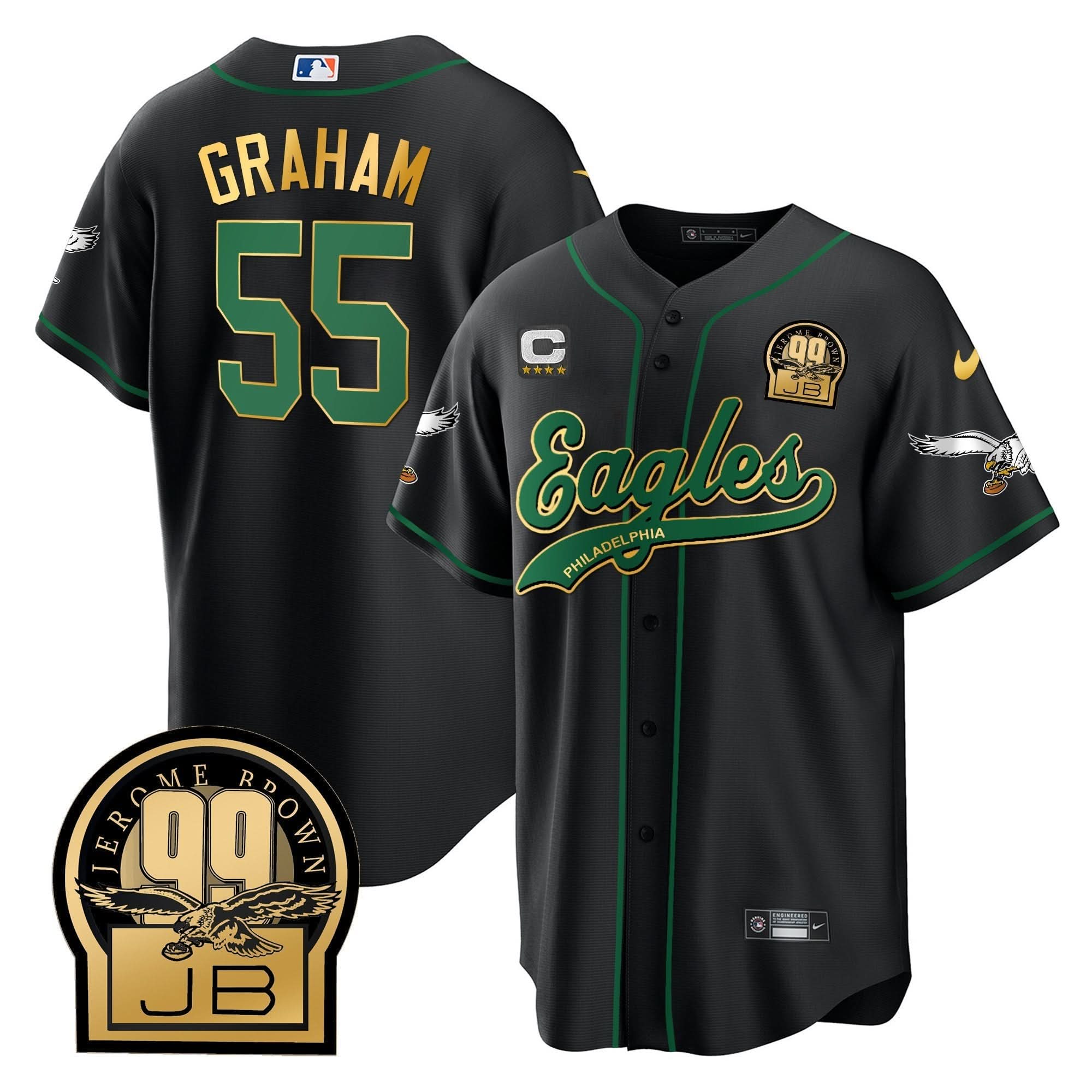 PHI Jerome Brown Retired Patch Kelly Green Baseball Jersey - All Stitched