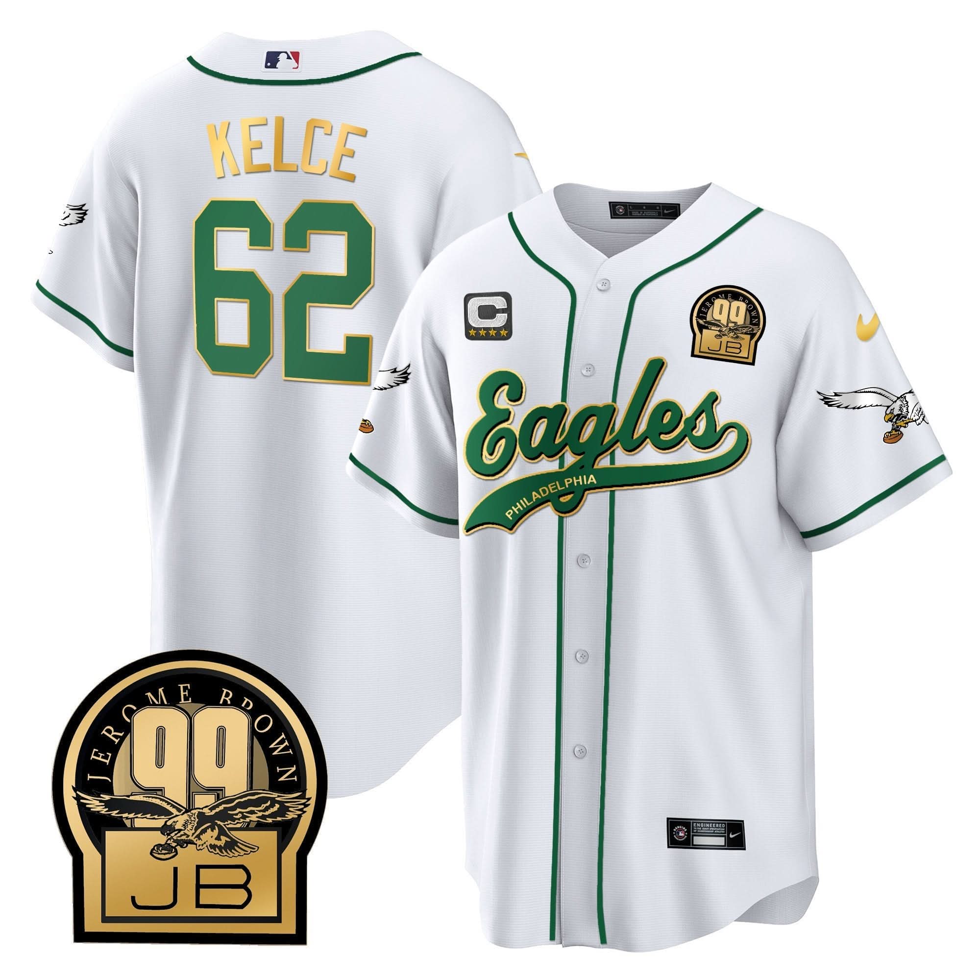 PHI Jerome Brown Retired Patch Kelly Green Baseball Jersey - All Stitched