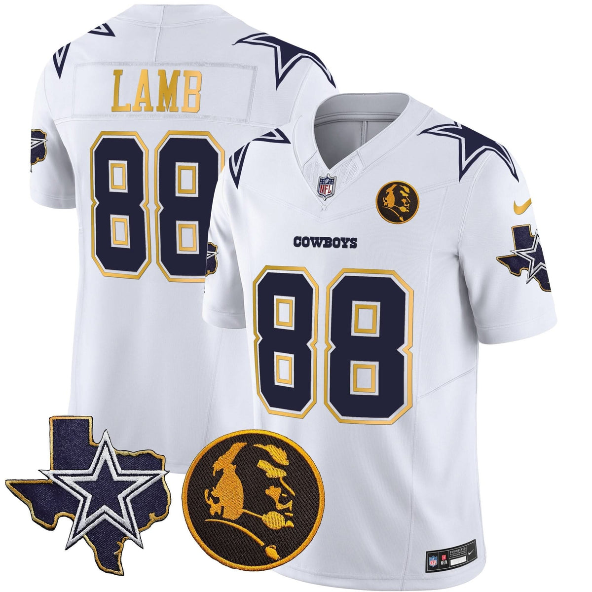 DAL Texas & John Madden Patch Gold Trim Vapor Jersey