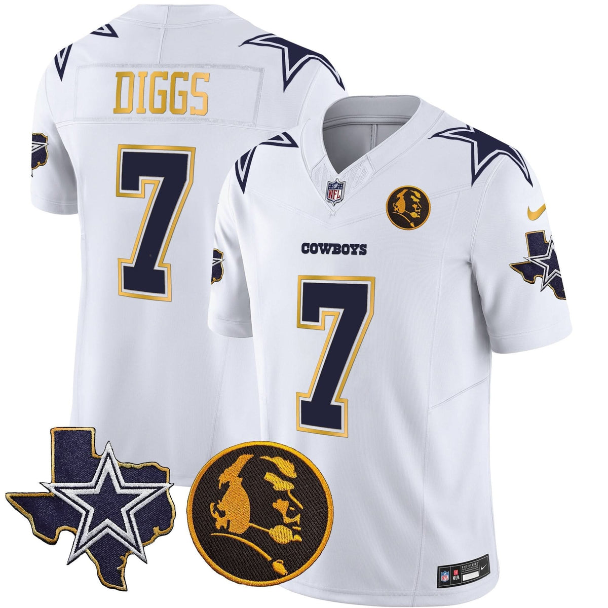 DAL Texas & John Madden Patch Gold Trim Vapor Jersey