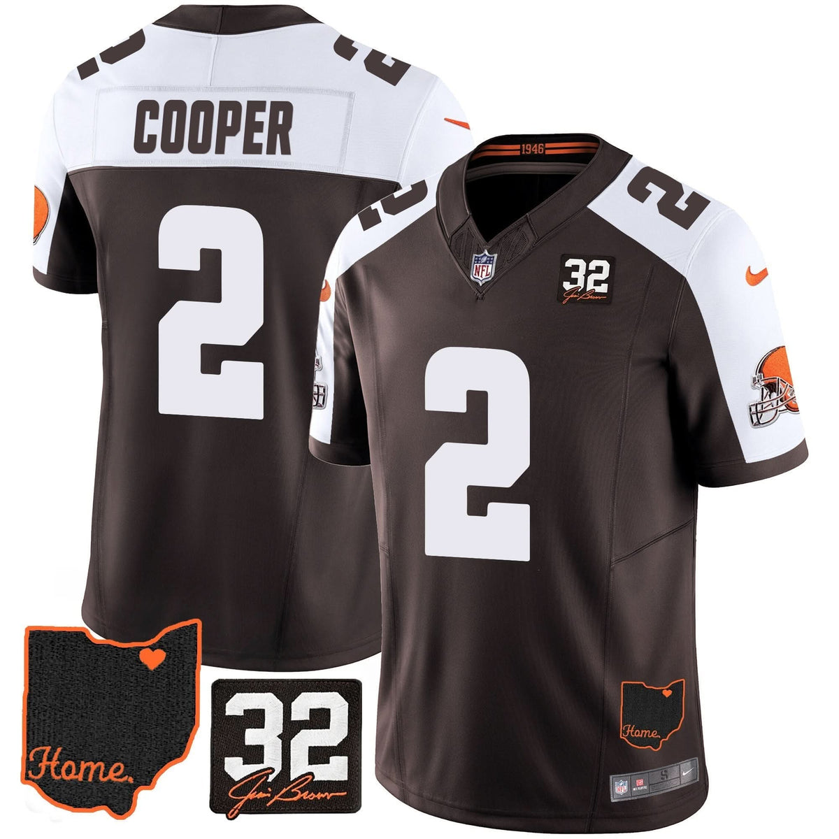 CLE #32 Jim Brown Memorial & Home Patch Jersey V3