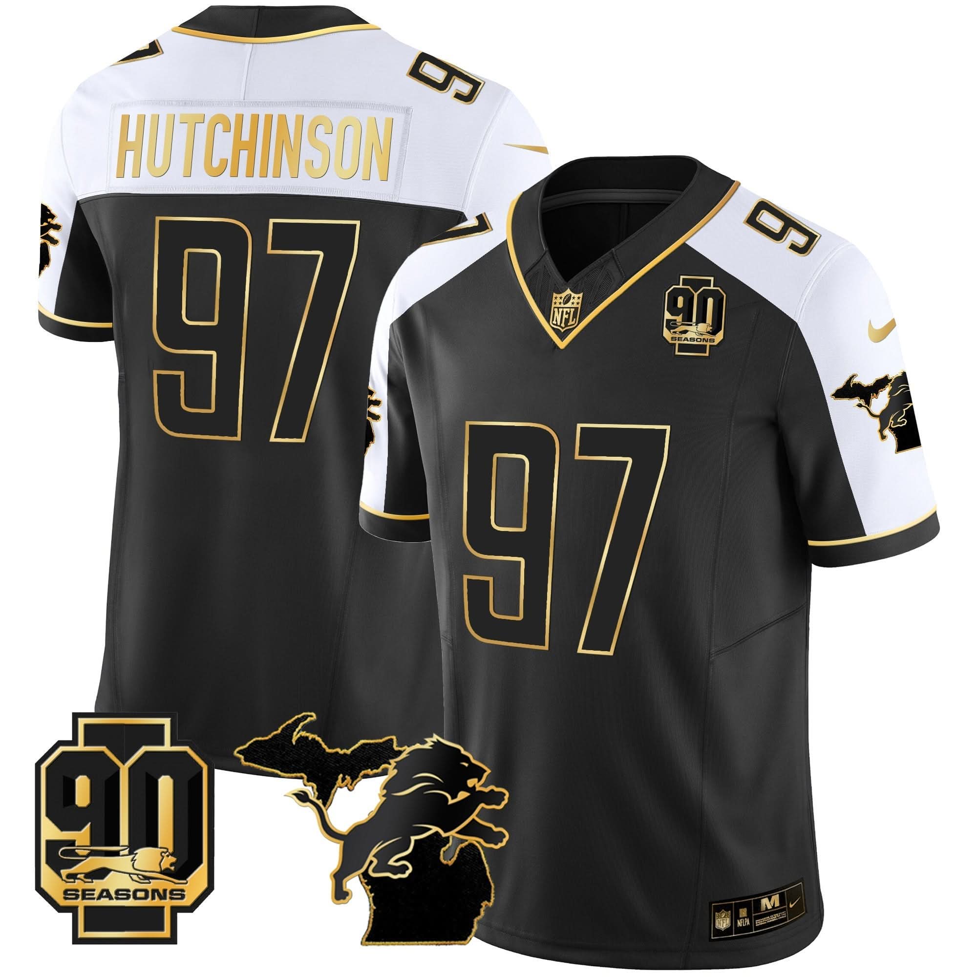 DET 90th Year & Michigan Patch Gold Vapor Jersey