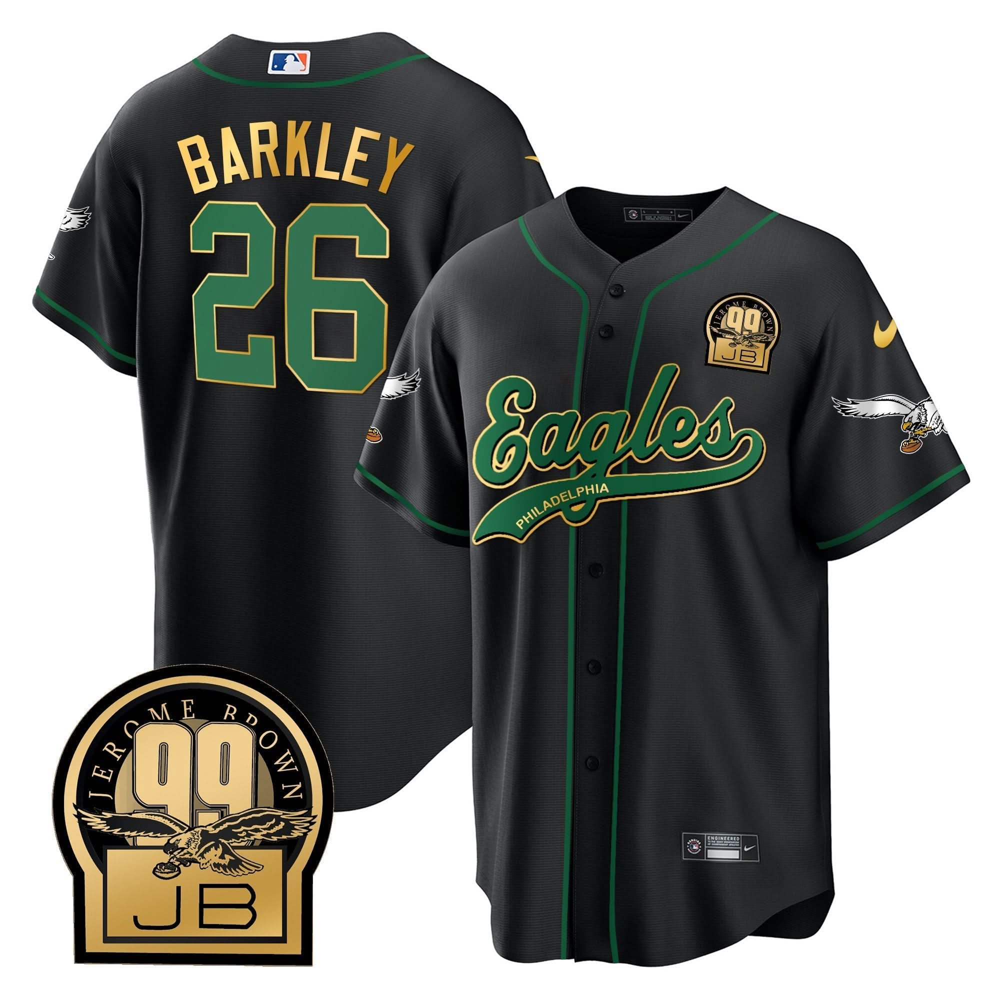 PHI Jerome Brown Retired Patch Kelly Green Baseball Jersey - All Stitched