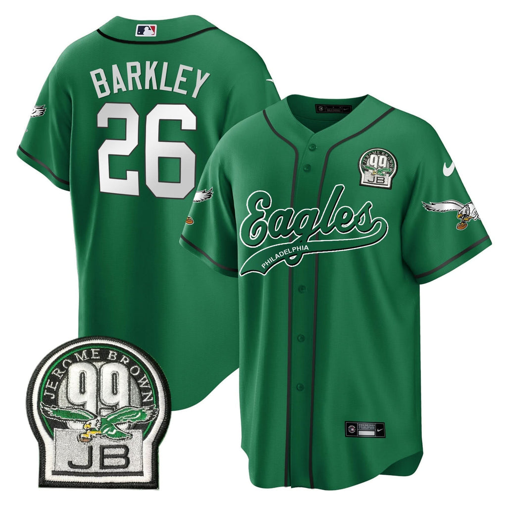 PHI Jerome Brown Retired Patch Kelly Green Baseball Jersey - All Stitched