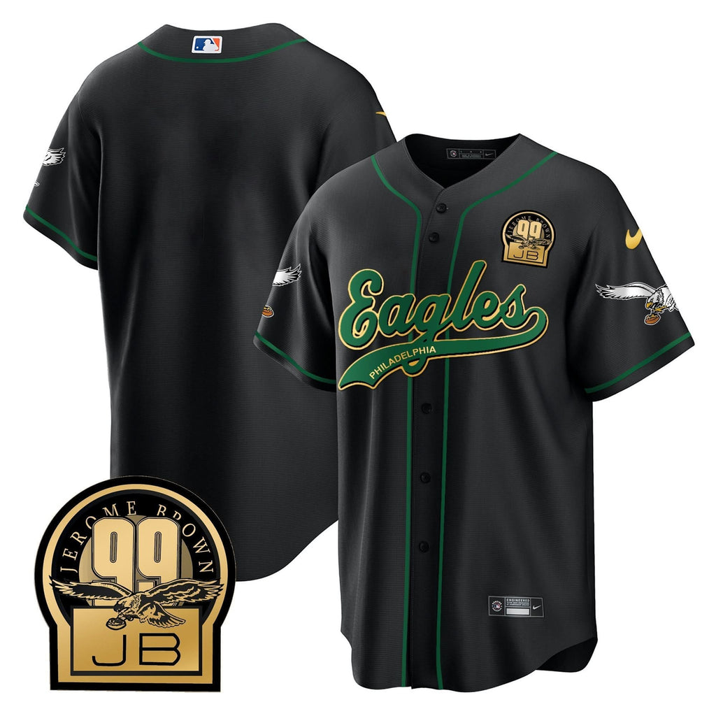 PHI Jerome Brown Retired Patch Kelly Green Baseball Jersey - All Stitched
