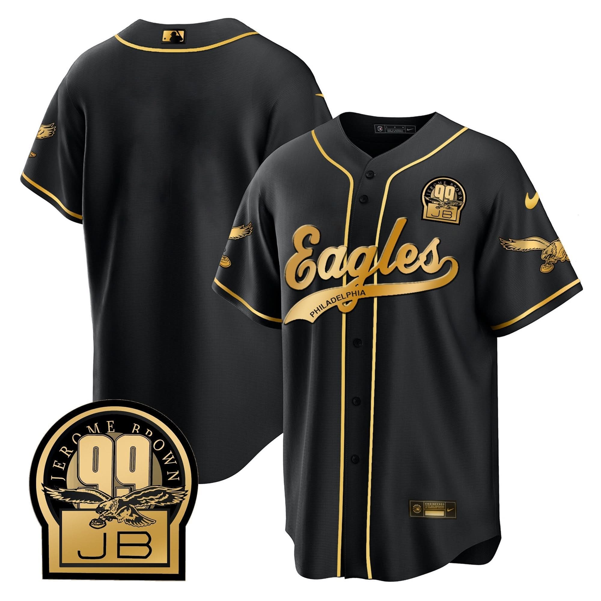 PHI Jerome Brown Retired Patch Kelly Green Baseball Jersey - All Stitched