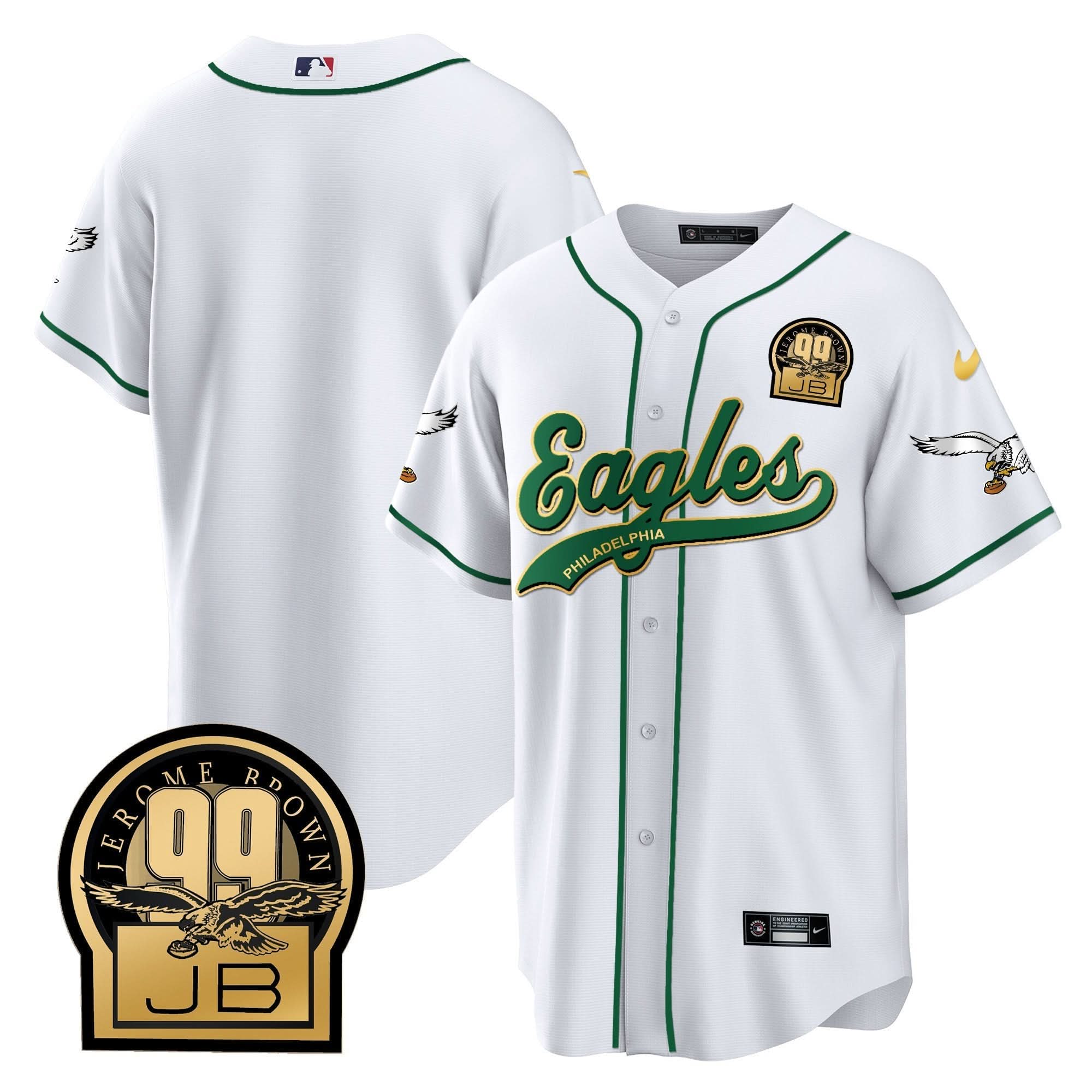 PHI Jerome Brown Retired Patch Kelly Green Baseball Jersey - All Stitched