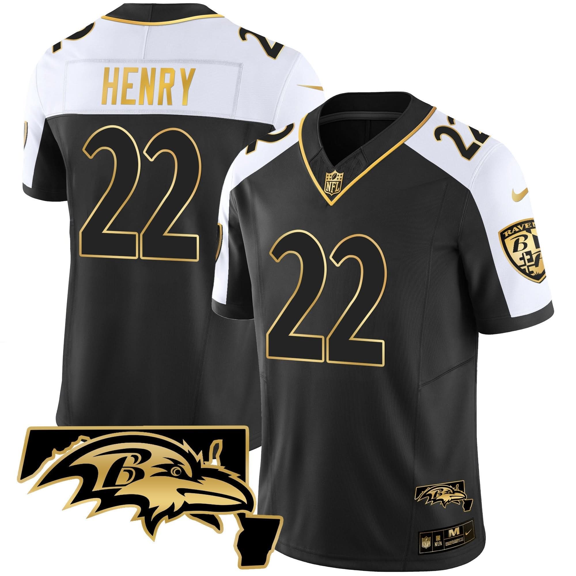 Derrick Henry BAL Maryland Patch Vapor Gold Jersey