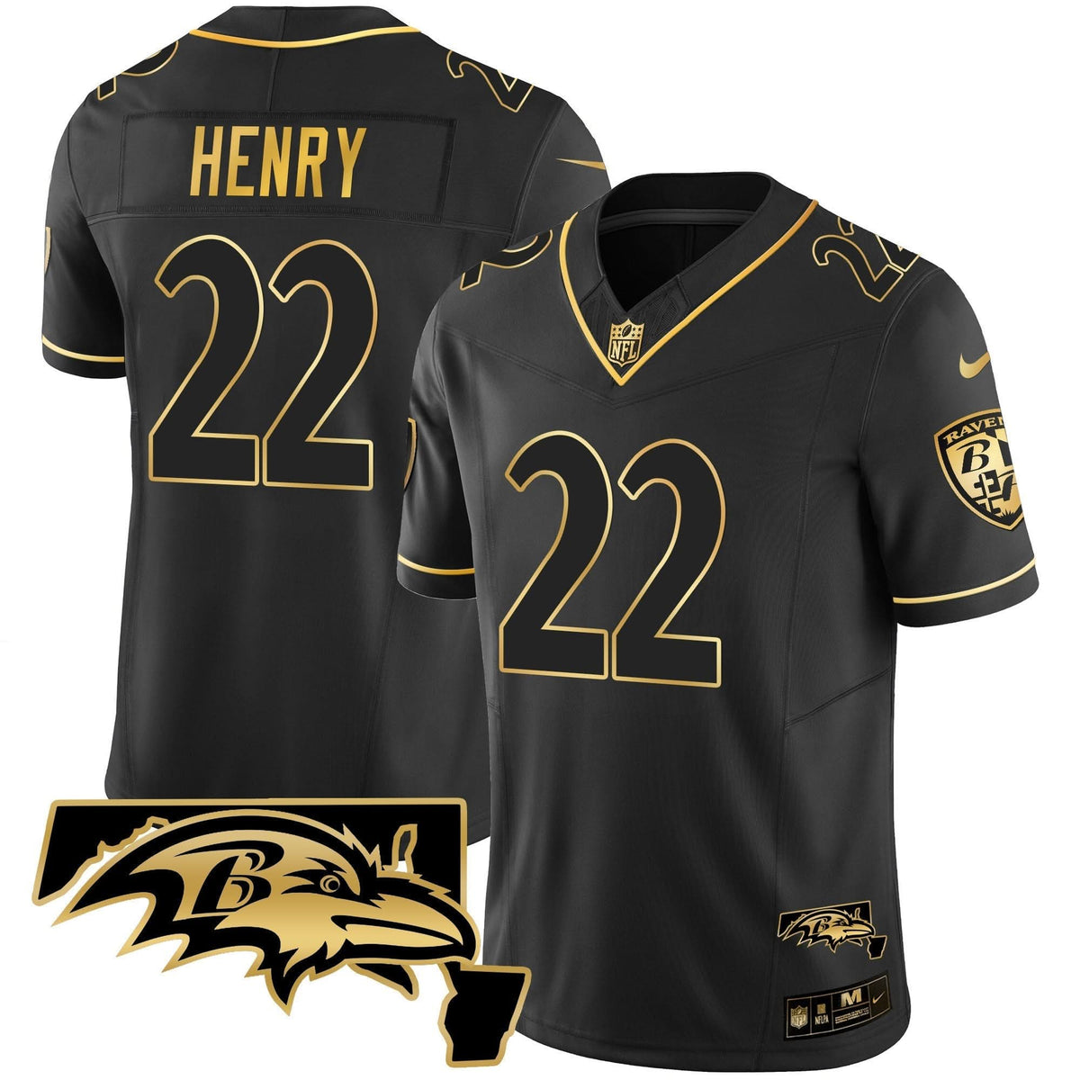 Derrick Henry BAL Maryland Patch Vapor Gold Jersey