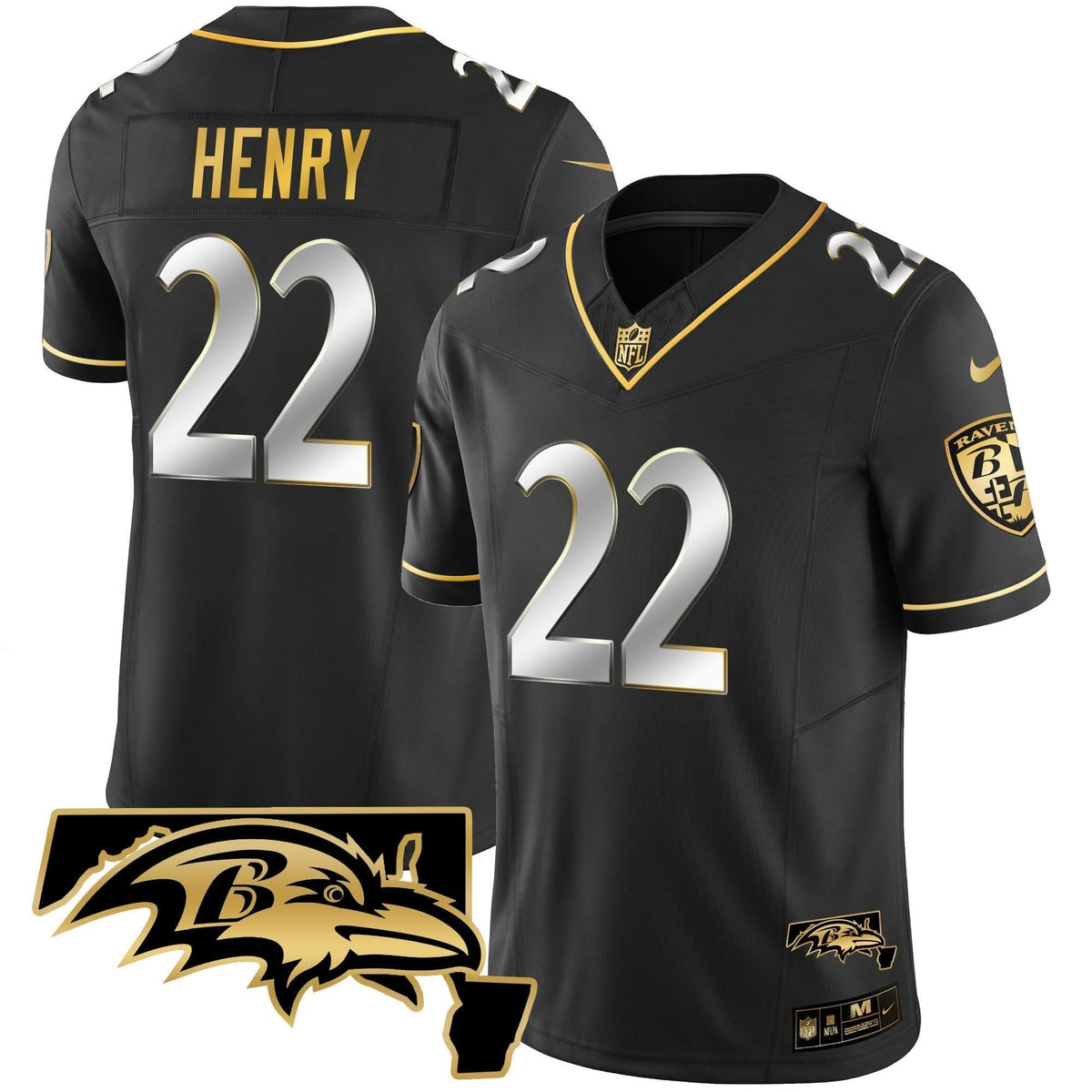 Derrick Henry BAL Maryland Patch Vapor Gold Jersey