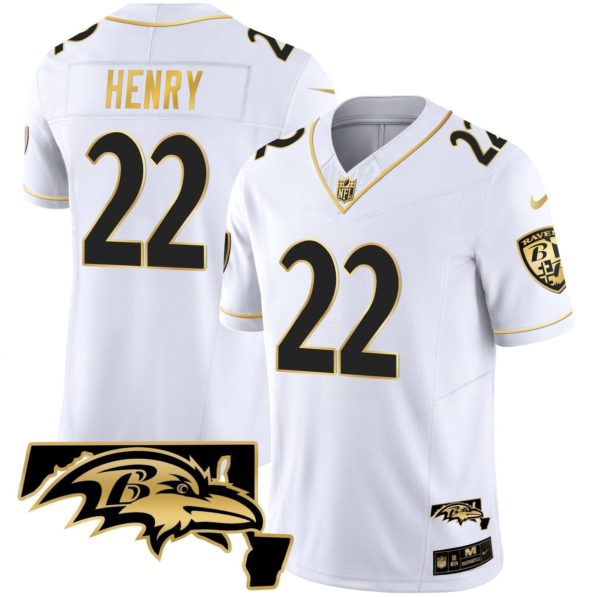 Derrick Henry BAL Maryland Patch Vapor Gold Jersey