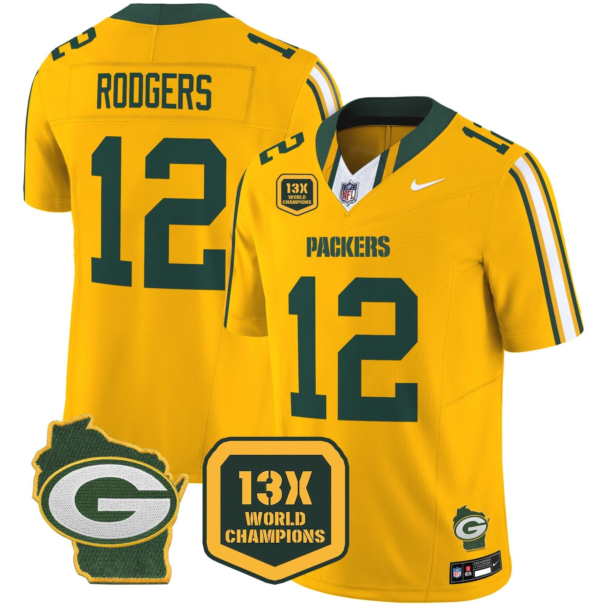 GB 13 Time World Champions & Home Patch Vapor Limited Jersey