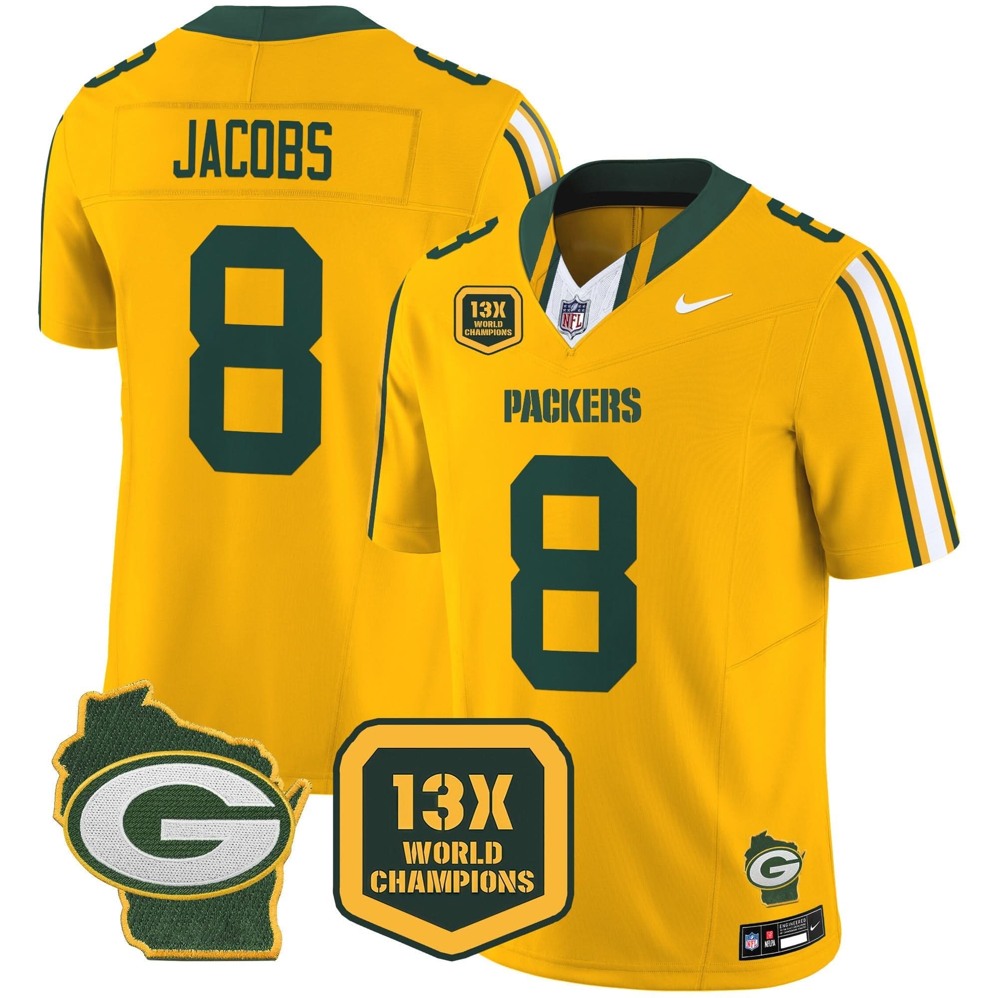 GB 13 Time World Champions & Home Patch Vapor Limited Jersey