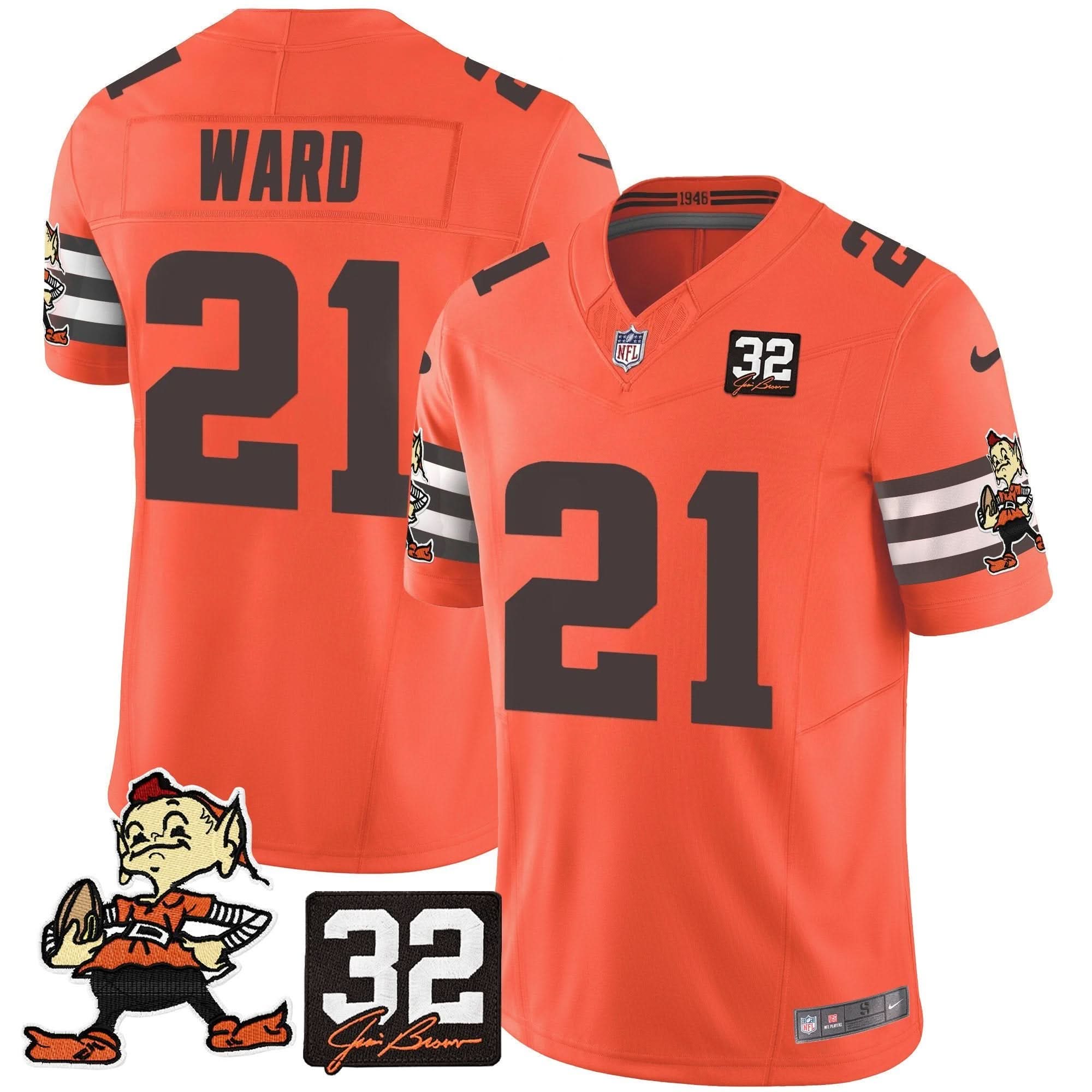 CLE #32 Jim Brown Memorial Patch Vapor Limited Jersey V2