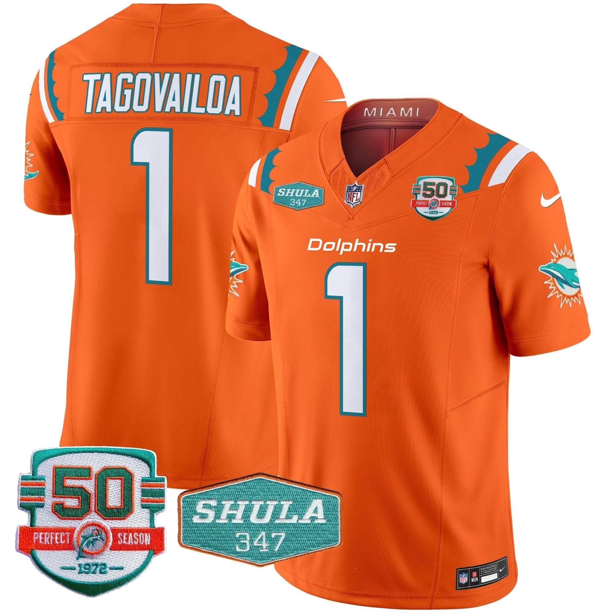 MIA 50th & Don Shula 347 Memorial Patch Vapor Limited Jersey