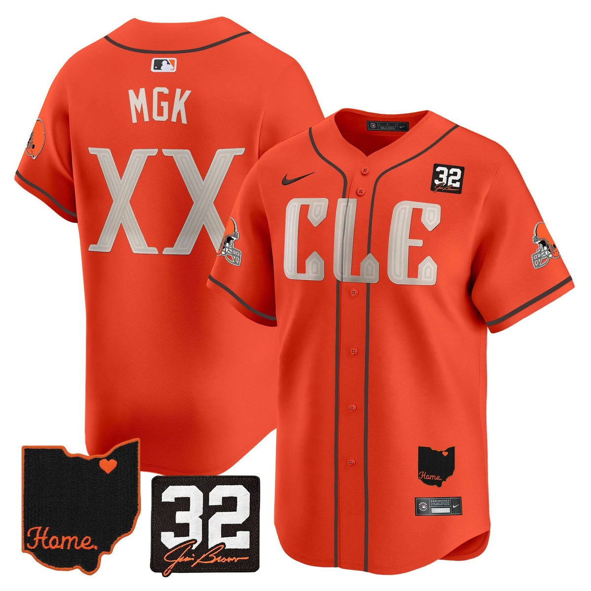 CLE #32 Jim Brown Memorial & Home Patch Vapor Premier Limited Baseball Jersey - All Stitched