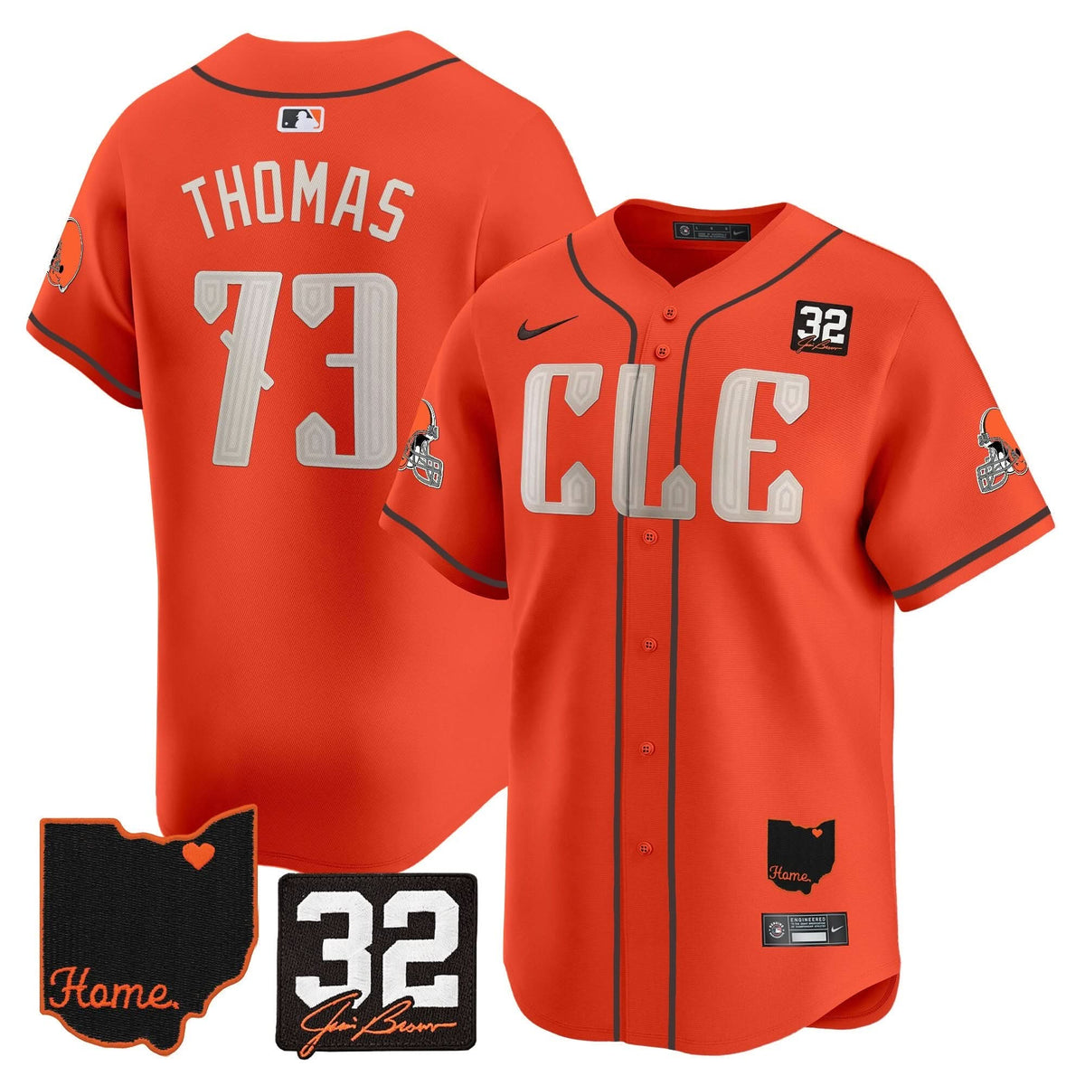 CLE #32 Jim Brown Memorial & Home Patch Vapor Premier Limited Baseball Jersey - All Stitched