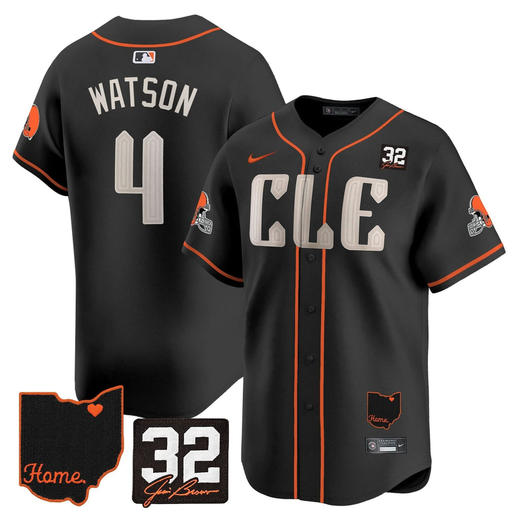 CLE #32 Jim Brown Memorial & Home Patch Vapor Premier Limited Baseball Jersey - All Stitched