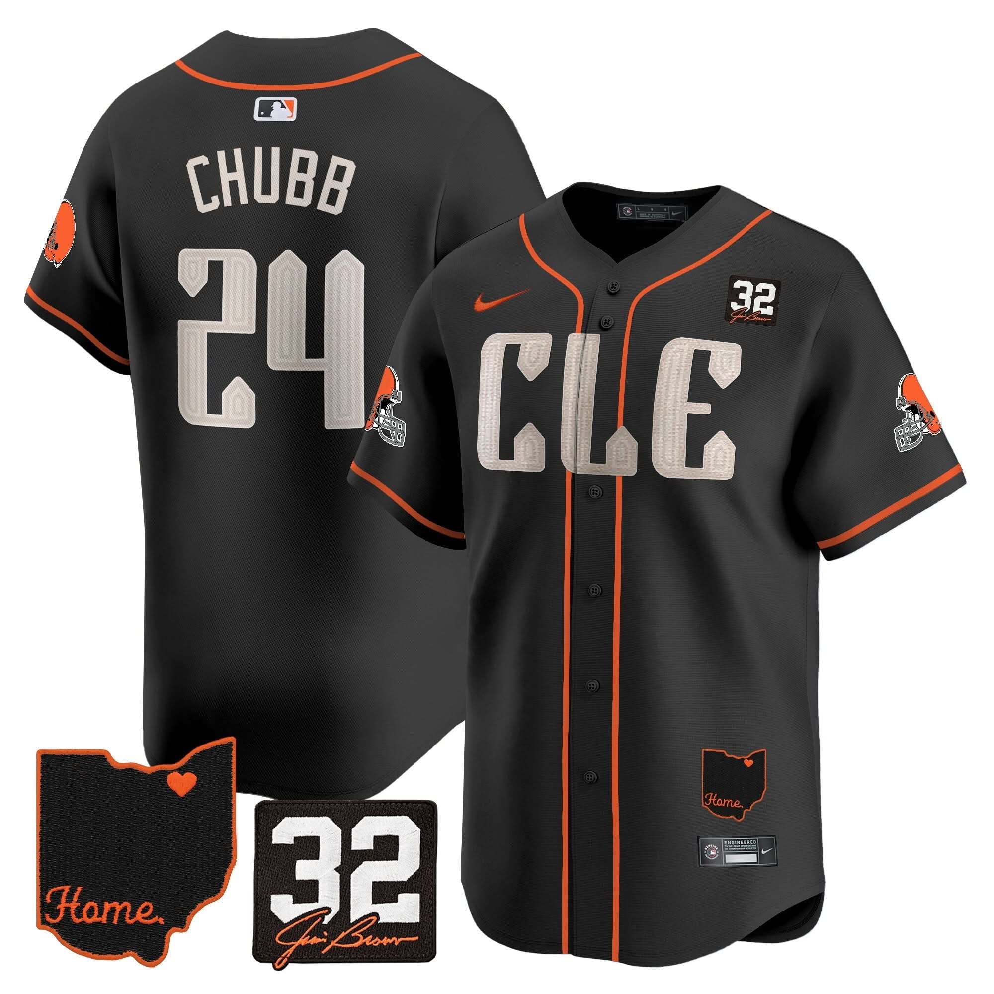 CLE #32 Jim Brown Memorial & Home Patch Vapor Premier Limited Baseball Jersey - All Stitched