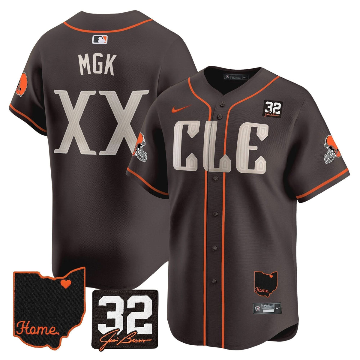 CLE #32 Jim Brown Memorial & Home Patch Vapor Premier Limited Baseball Jersey - All Stitched