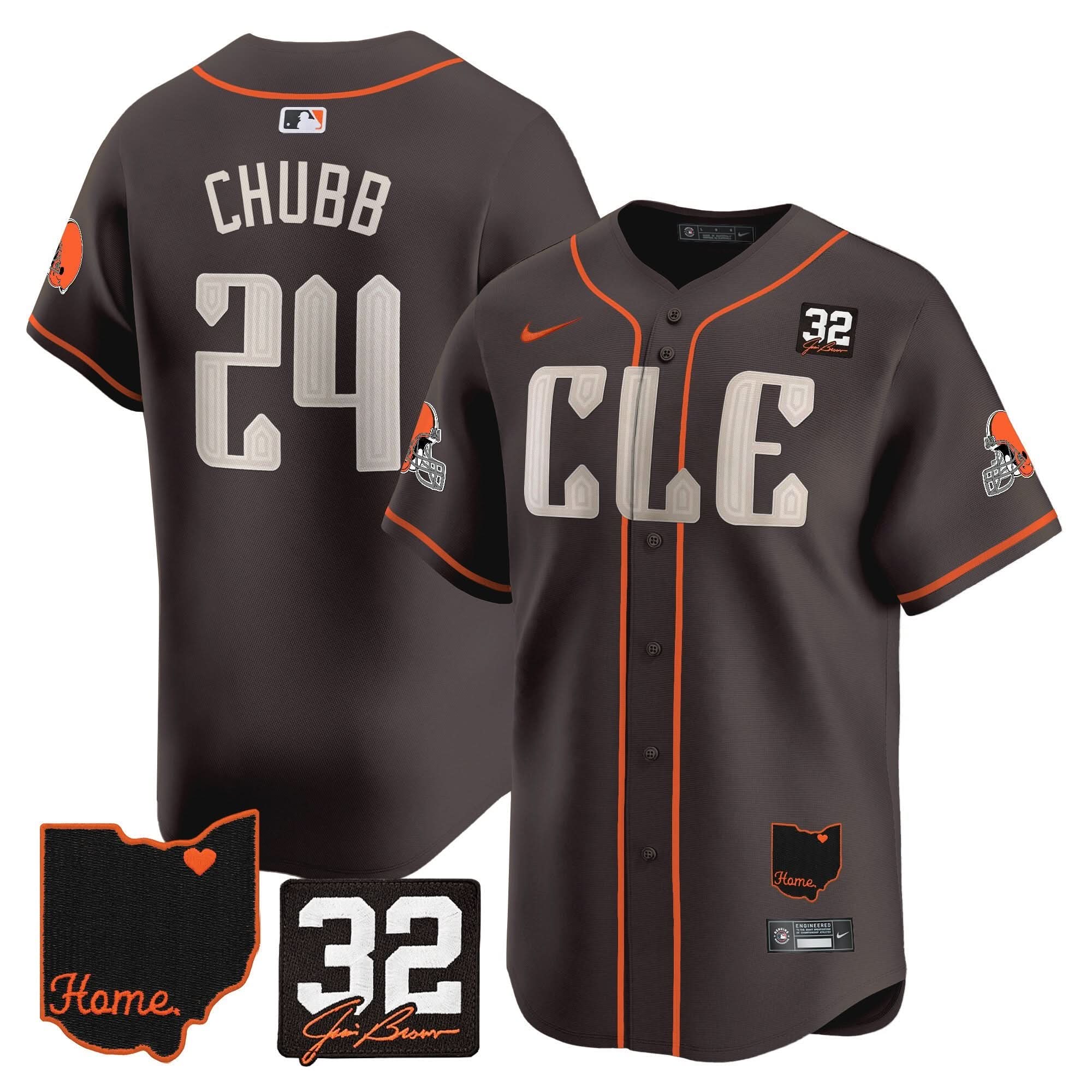 CLE #32 Jim Brown Memorial & Home Patch Vapor Premier Limited Baseball Jersey - All Stitched