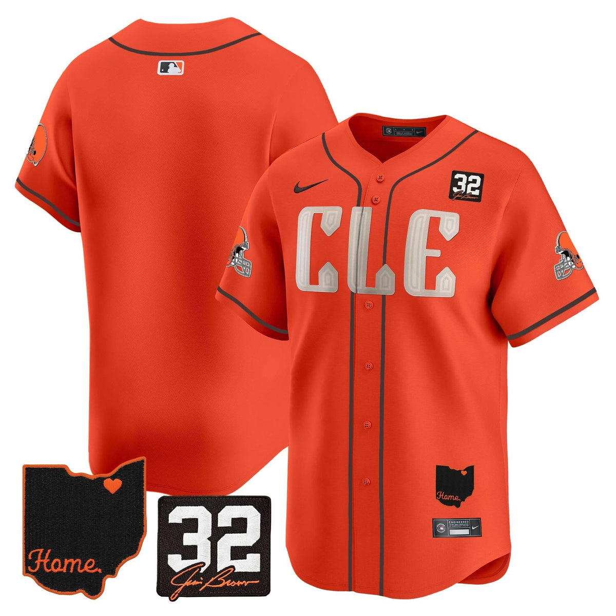CLE #32 Jim Brown Memorial & Home Patch Vapor Premier Limited Baseball Jersey - All Stitched