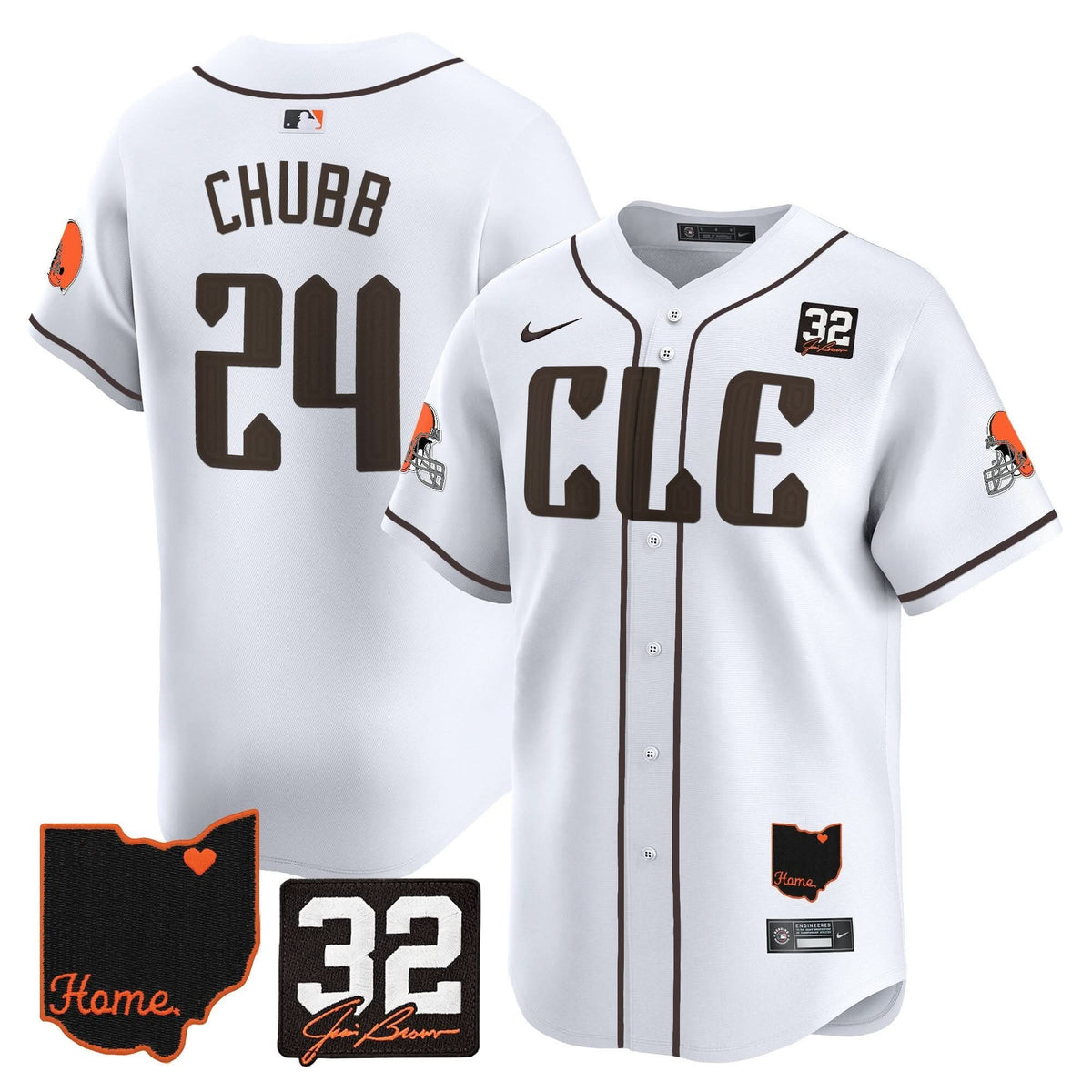 CLE #32 Jim Brown Memorial & Home Patch Vapor Premier Limited Baseball Jersey - All Stitched