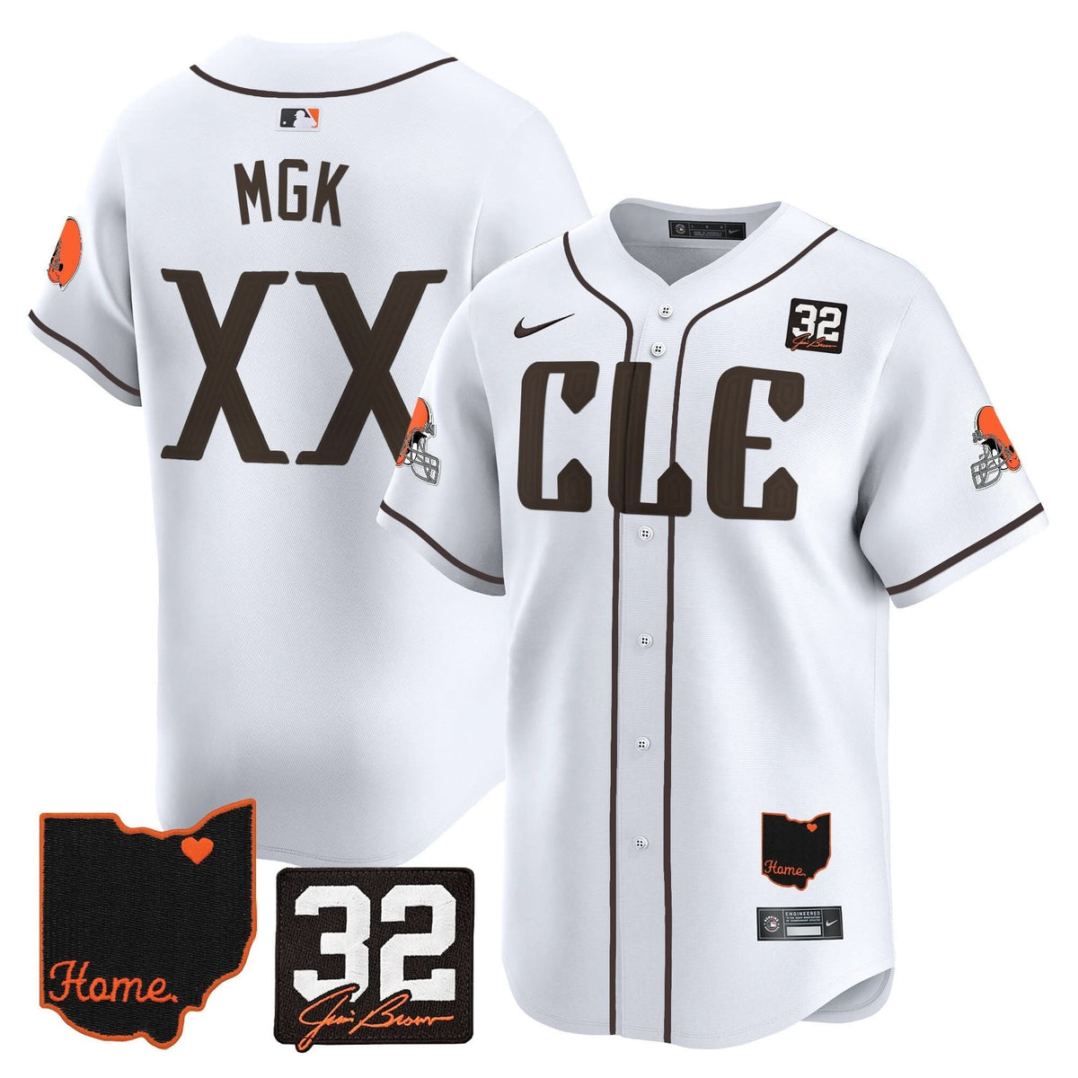 CLE #32 Jim Brown Memorial & Home Patch Vapor Premier Limited Baseball Jersey - All Stitched