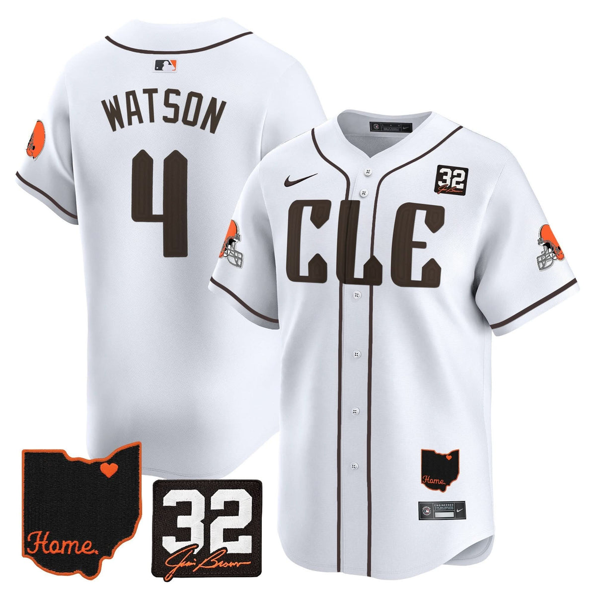 CLE #32 Jim Brown Memorial & Home Patch Vapor Premier Limited Baseball Jersey - All Stitched