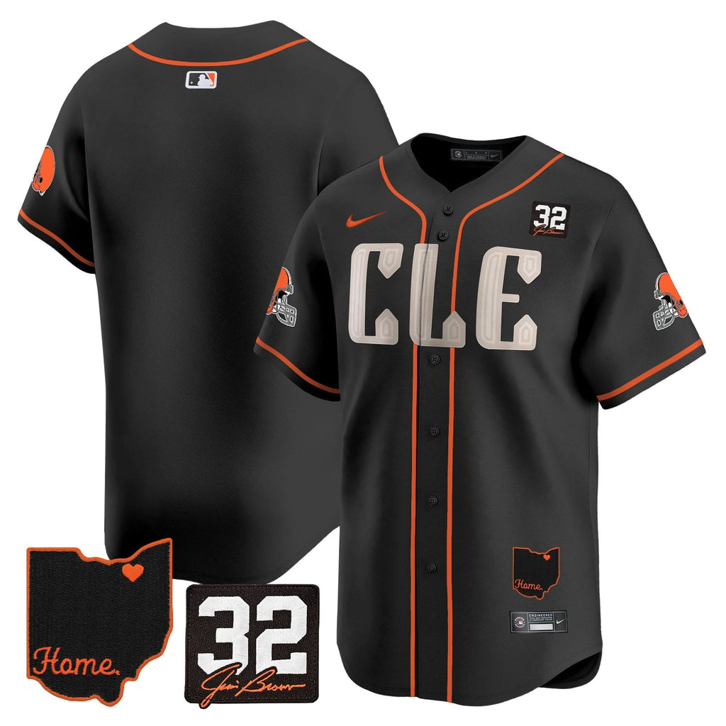 CLE #32 Jim Brown Memorial & Home Patch Vapor Premier Limited Baseball Jersey - All Stitched