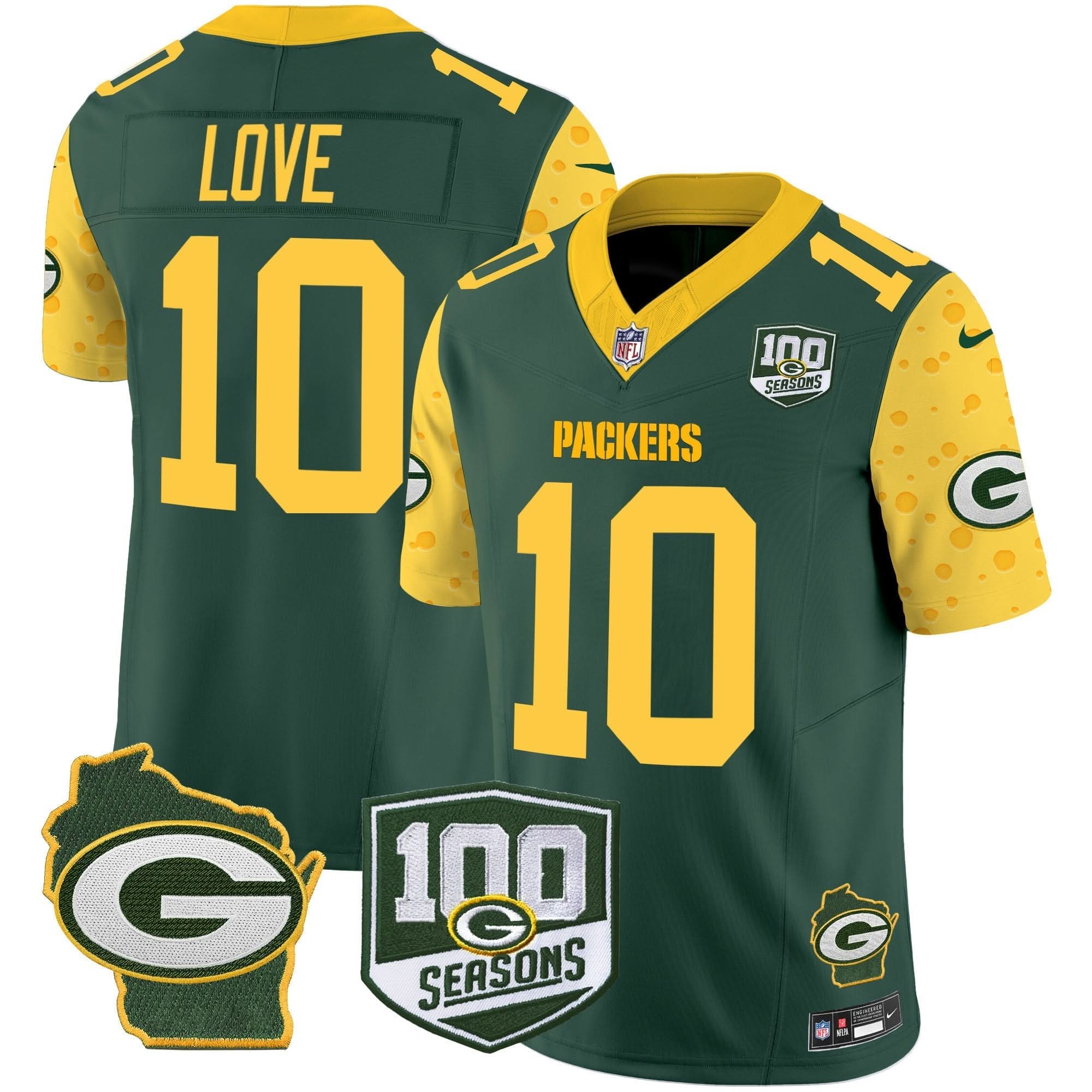 GB 100th Season & Home Patch Cheese Vapor Limited Jersey â€“ All Stitched