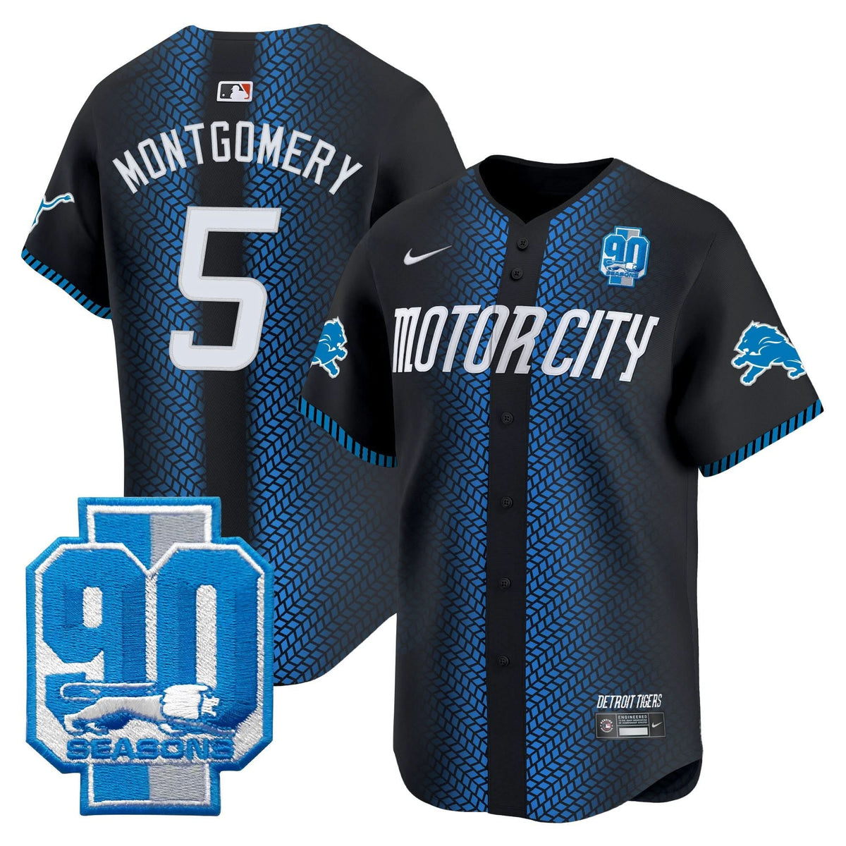 DET 90th Year Patch Vapor Premier Limited Jersey - All Stitched