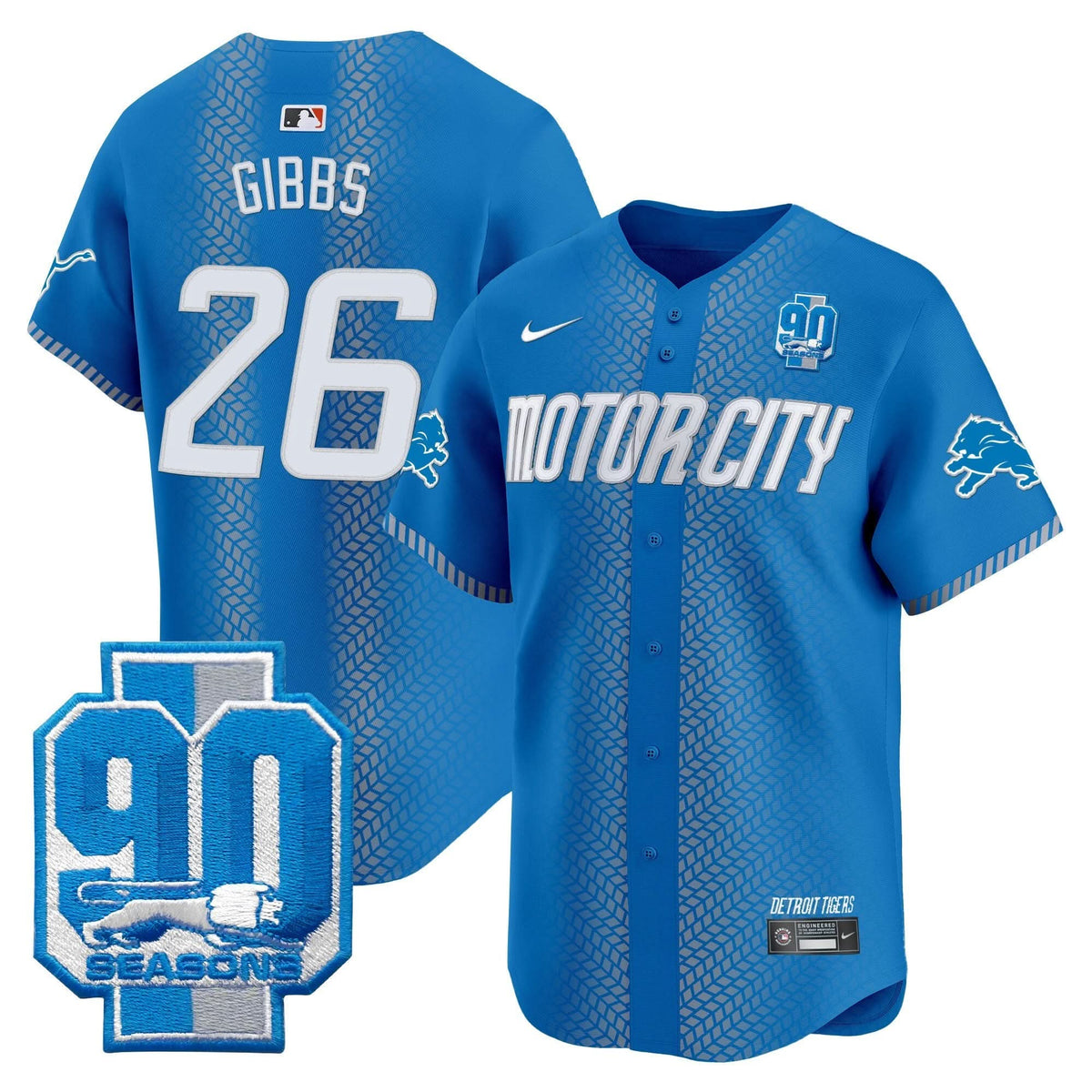 DET 90th Year Patch Vapor Premier Limited Jersey - All Stitched