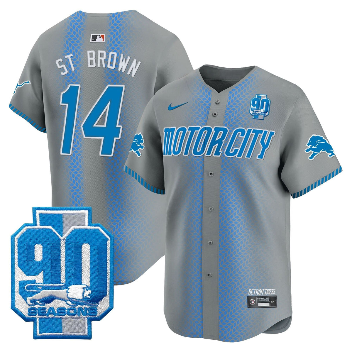 DET 90th Year Patch Vapor Premier Limited Jersey - All Stitched