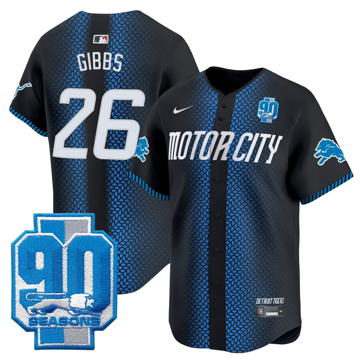 DET 90th Year Patch Vapor Premier Limited Jersey - All Stitched