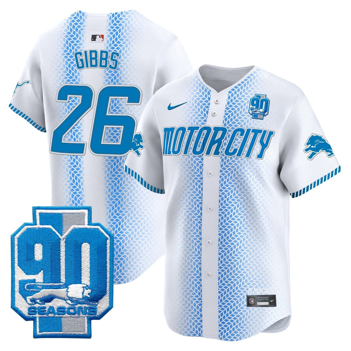 DET 90th Year Patch Vapor Premier Limited Jersey - All Stitched