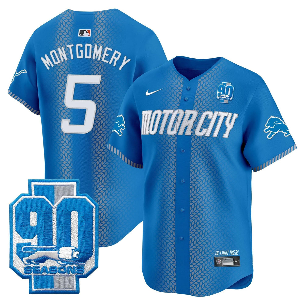 DET 90th Year Patch Vapor Premier Limited Jersey - All Stitched