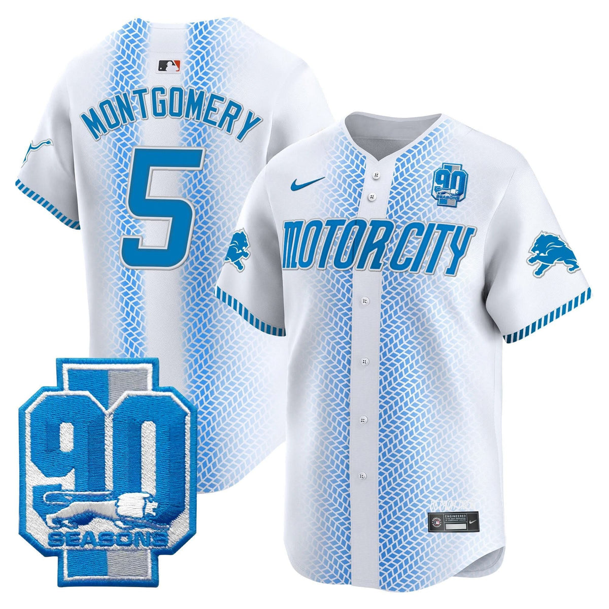 DET 90th Year Patch Vapor Premier Limited Jersey - All Stitched