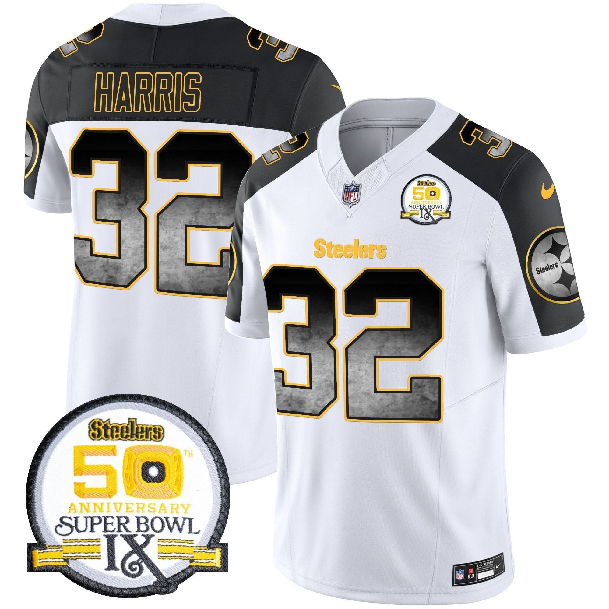 PIT Arch Smoke 50th Anniversary Of Super Bowl IX Patch Vapor Limited Jersey