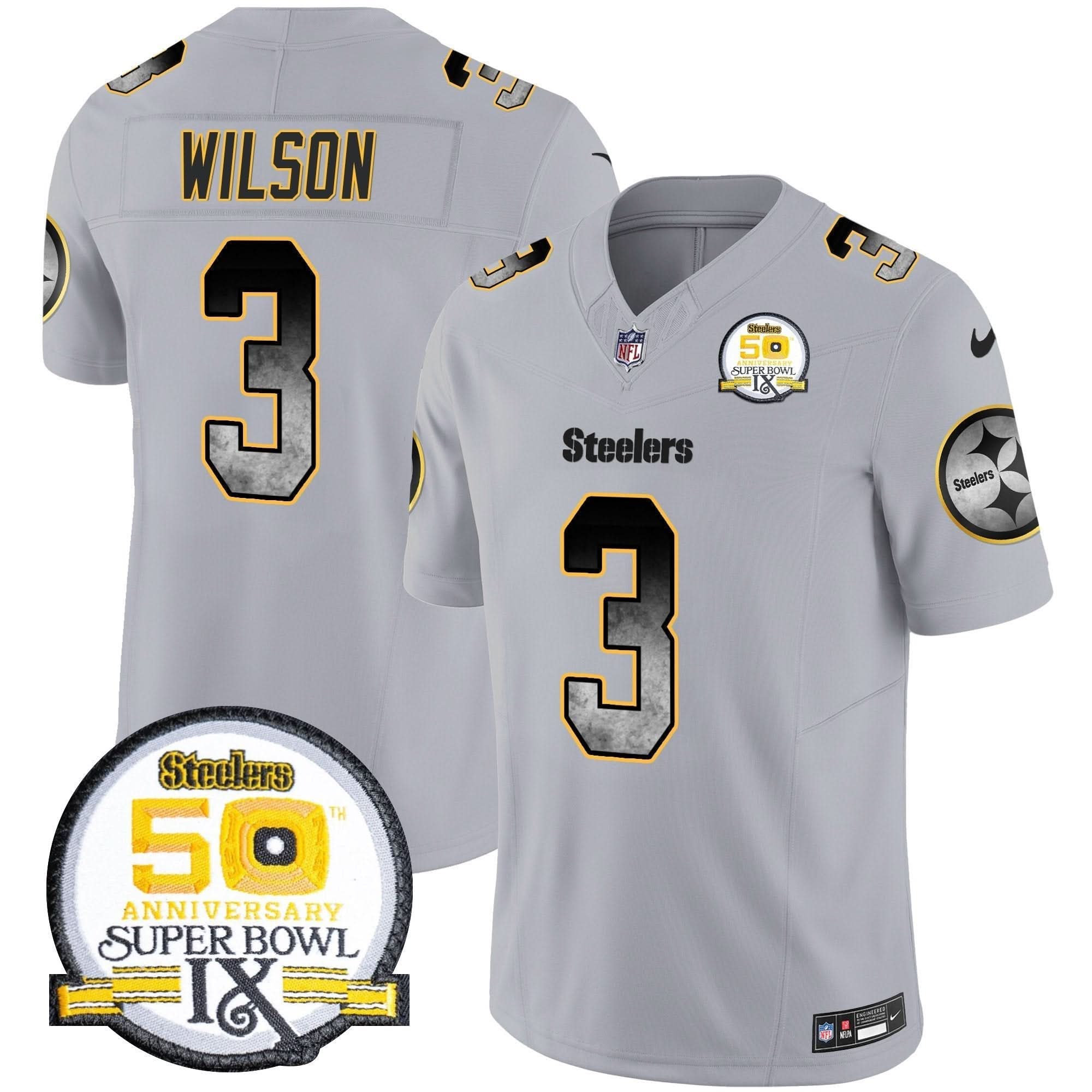 PIT Arch Smoke 50th Anniversary Of Super Bowl IX Patch Vapor Limited Jersey