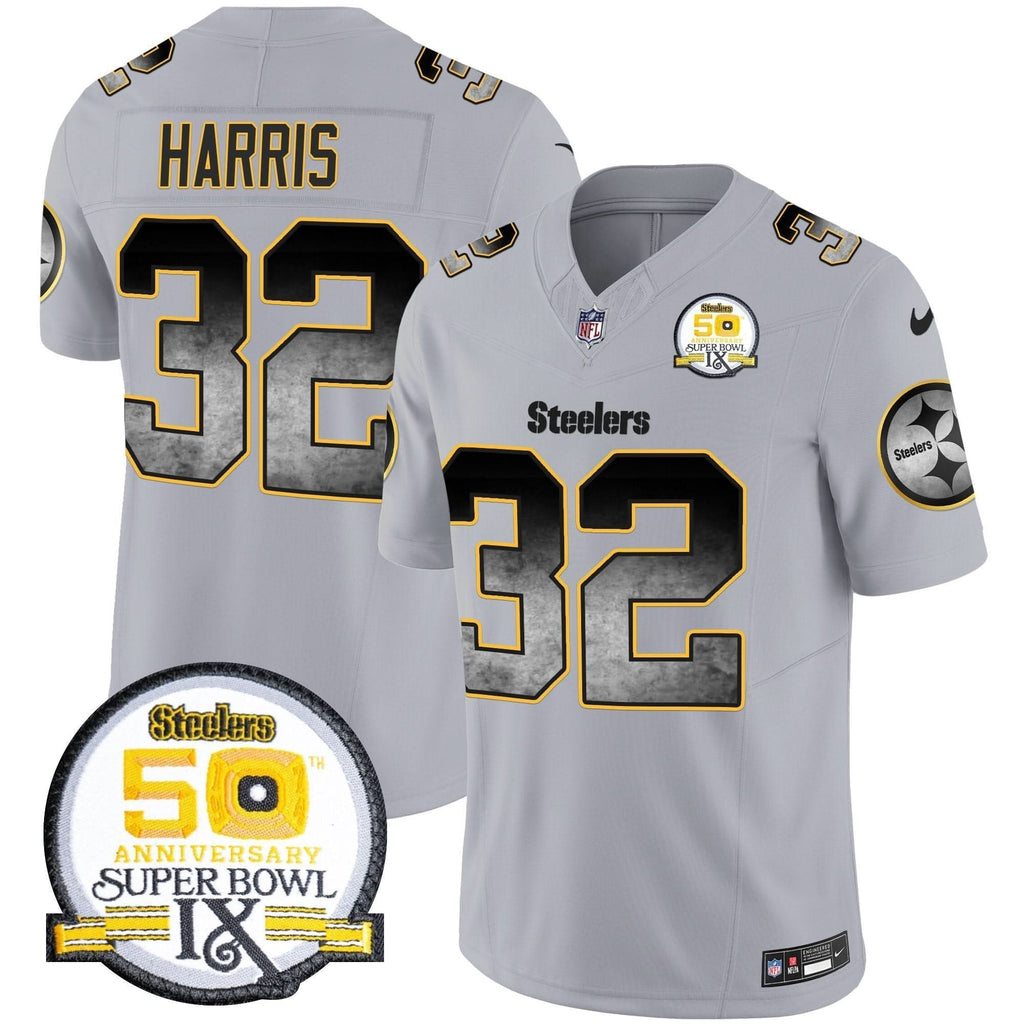 PIT Arch Smoke 50th Anniversary Of Super Bowl IX Patch Vapor Limited Jersey