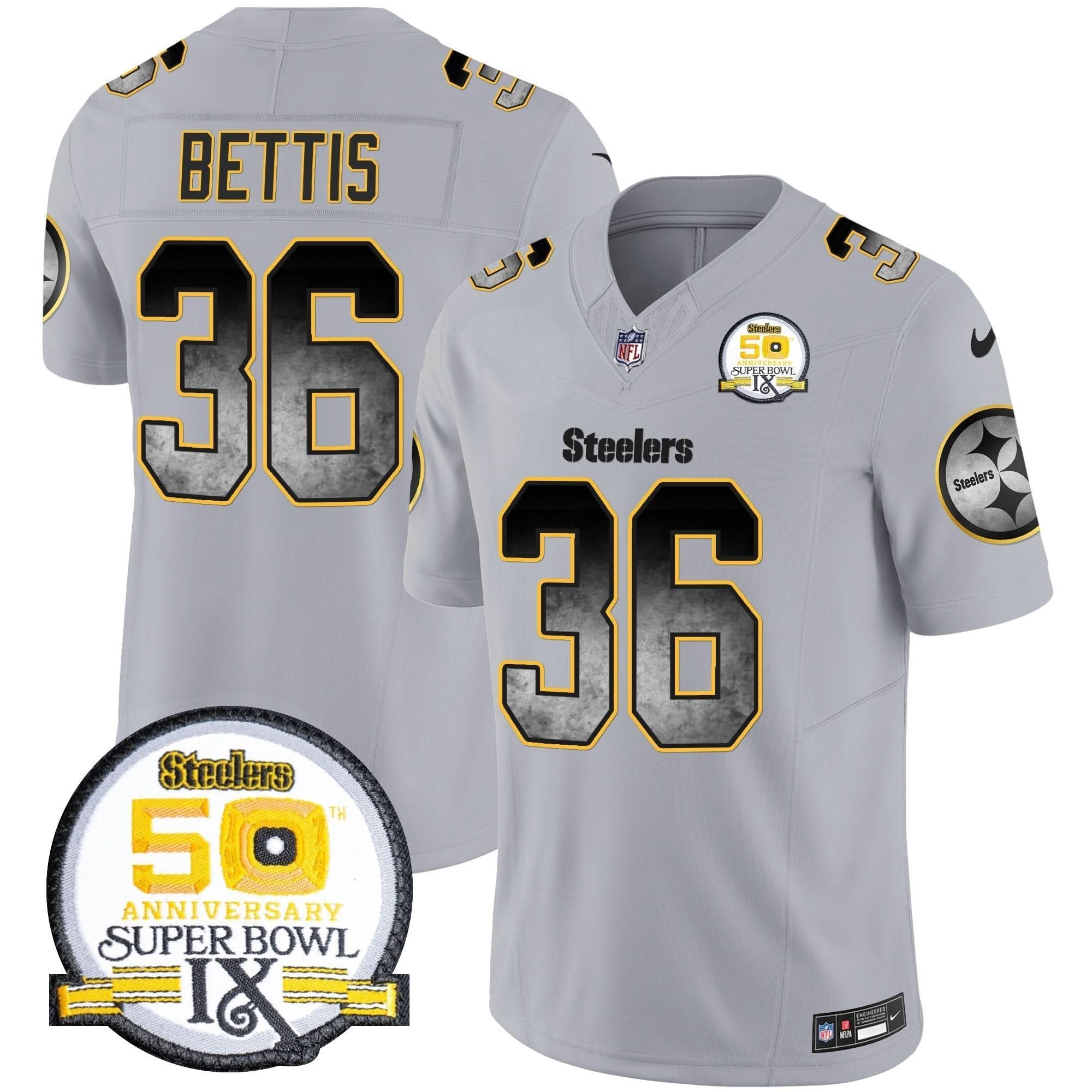 PIT Arch Smoke 50th Anniversary Of Super Bowl IX Patch Vapor Limited Jersey