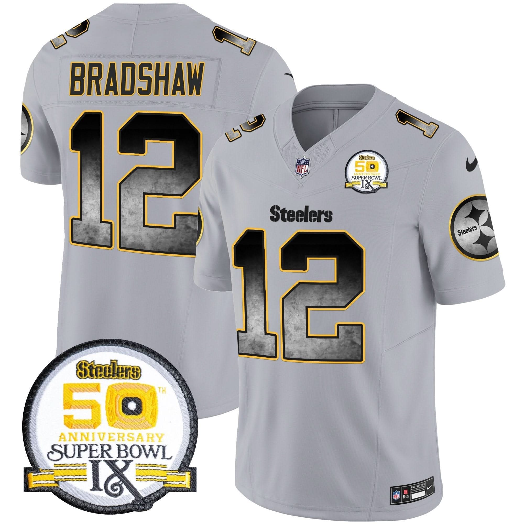 PIT Arch Smoke 50th Anniversary Of Super Bowl IX Patch Vapor Limited Jersey